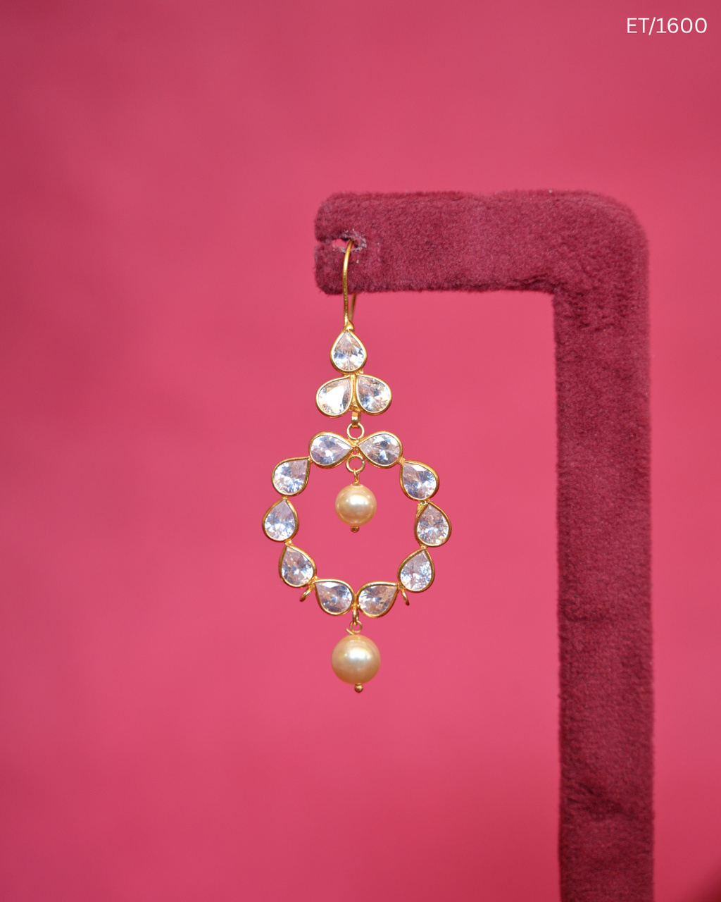Polki And Pearl Open Hoop Drop Earrings | SKU: ET/1600