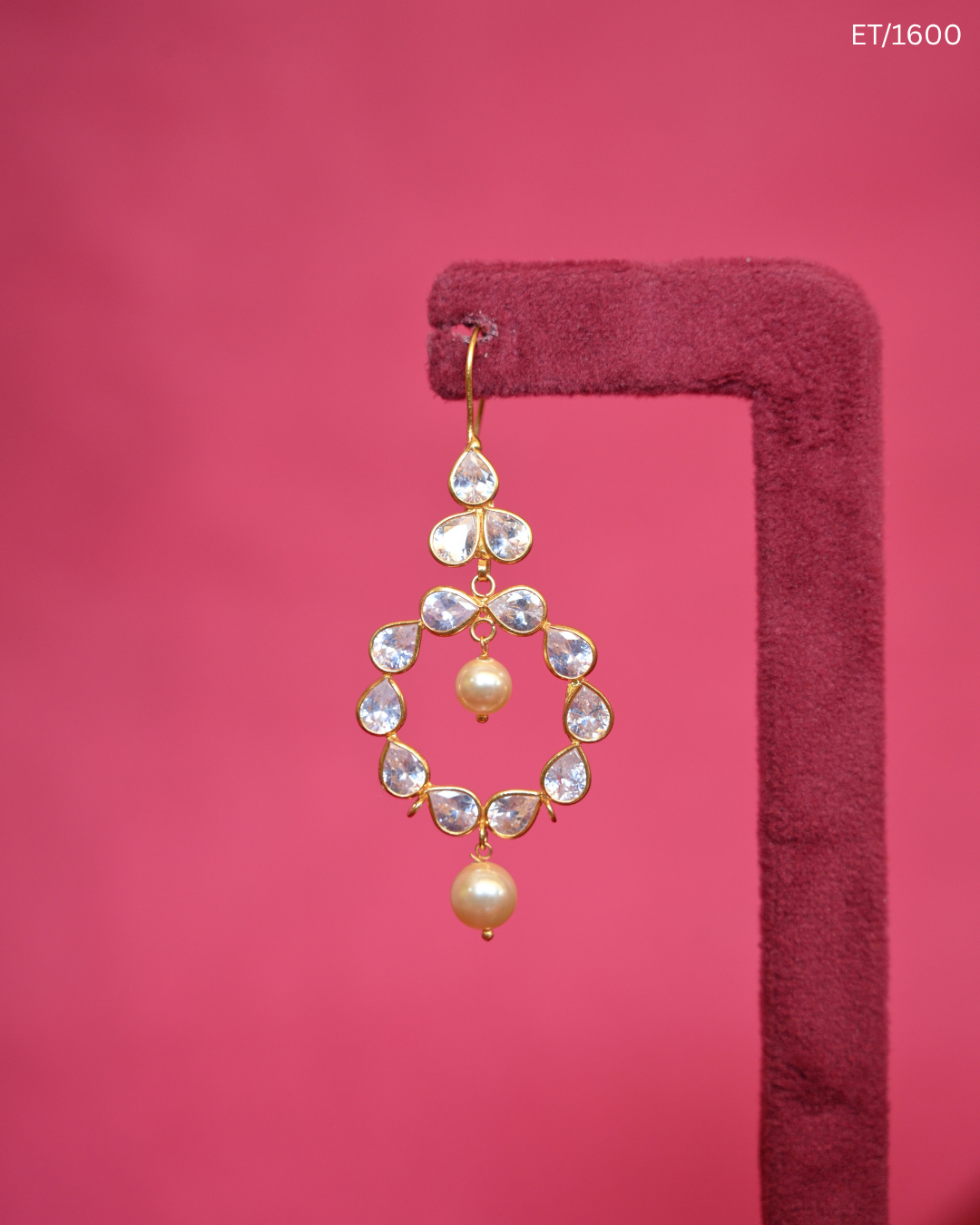 Polki And Pearl Open Hoop Drop Earrings | SKU: ET/1600