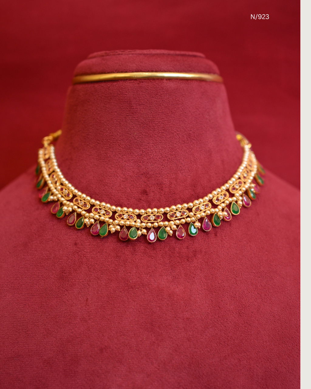 Traditional Alternating Teardrop Emerald & Ruby Fringe Choker Necklace | SKU: N/923
