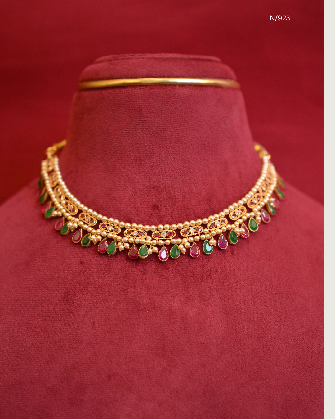 Traditional Alternating Teardrop Emerald & Ruby Fringe Choker Necklace | SKU: N/923
