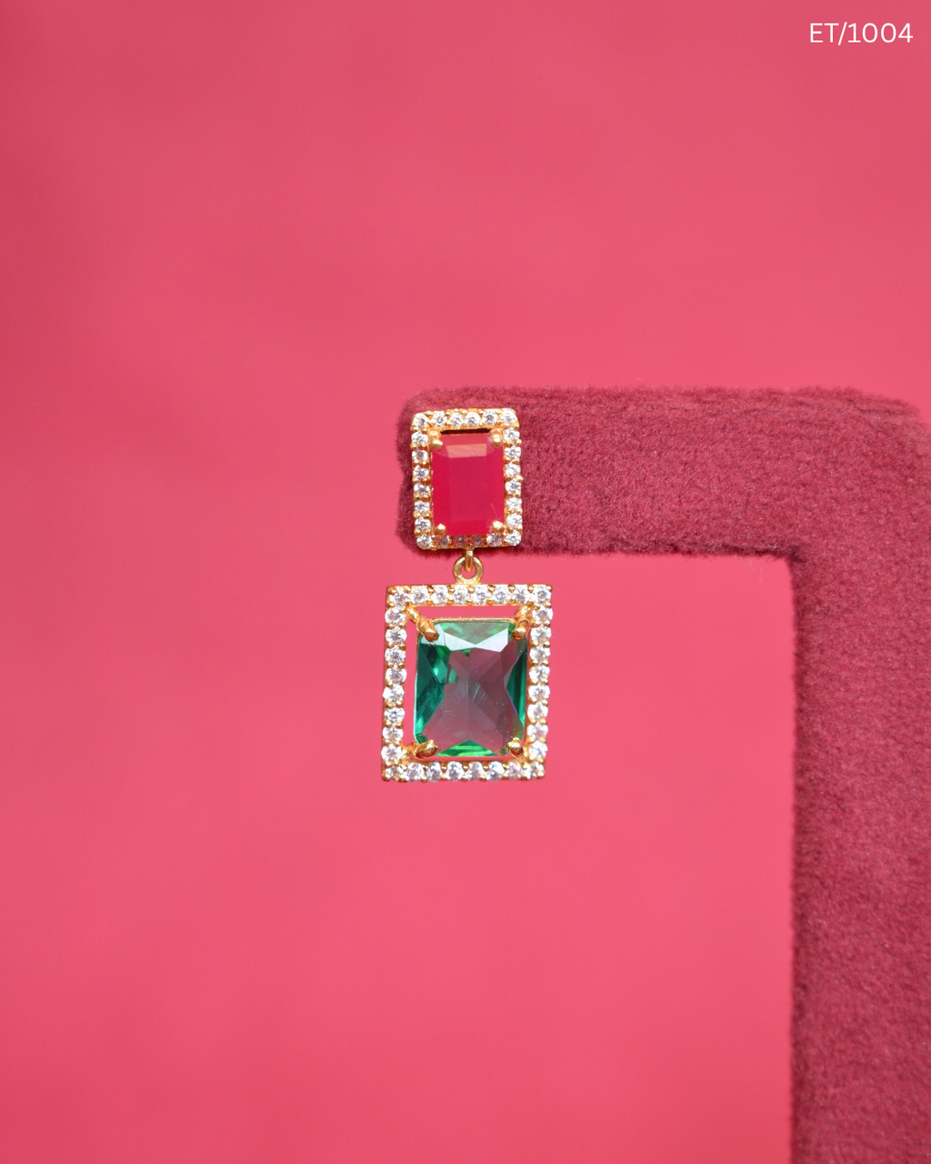Rectangular Emerald & Ruby Statement Drop Earrings | SKU: ET/1004