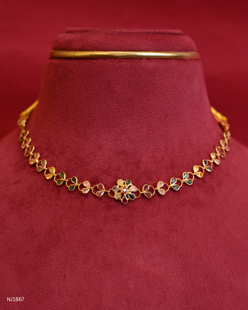 Minimalist Multi-Gemstone Floral Station Choker Necklace | SKU: N/1867