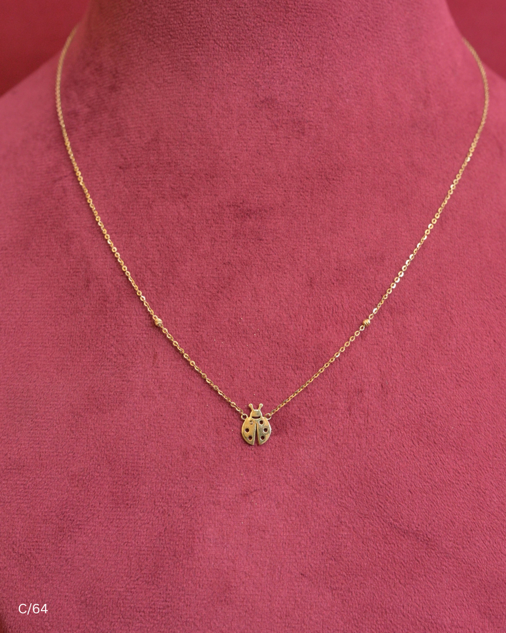 Gold Fine Link Chain Necklace with Ladybug Pendant | SKU: C/64