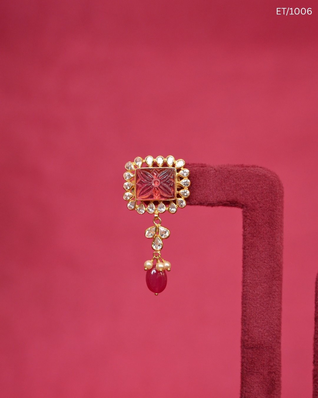 Polki & Carved Ruby Gemstone Drop Earrings | SKU: ET/1006