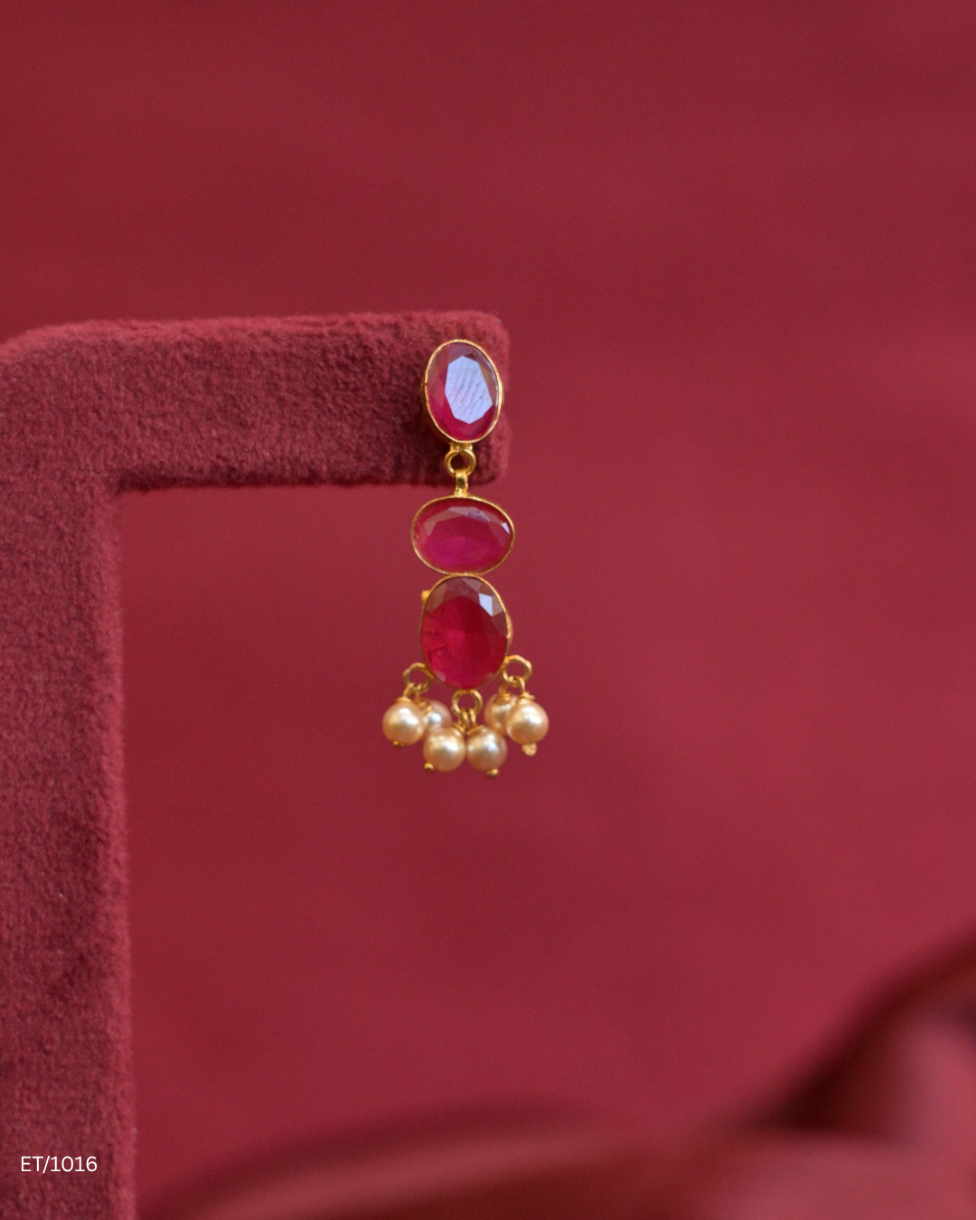 Ruby Station & Seed Pearl Fringe Dangle Earrings | SKU: ET/1016