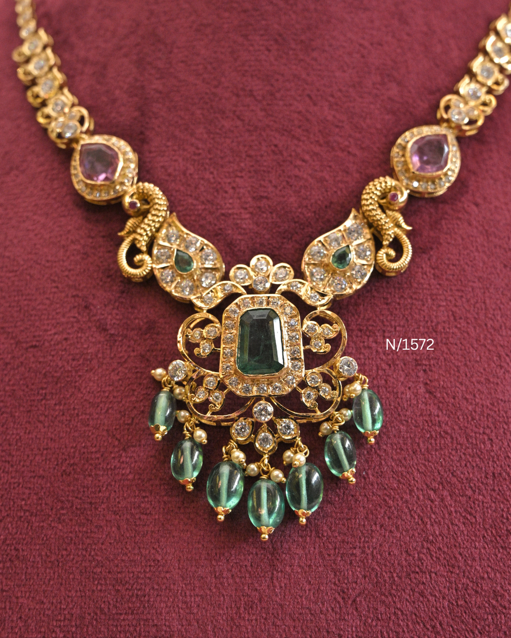 22kt Gold Heritage Peacock & Emerald Statement Necklace | 21.38g Net | SKU: N/1572