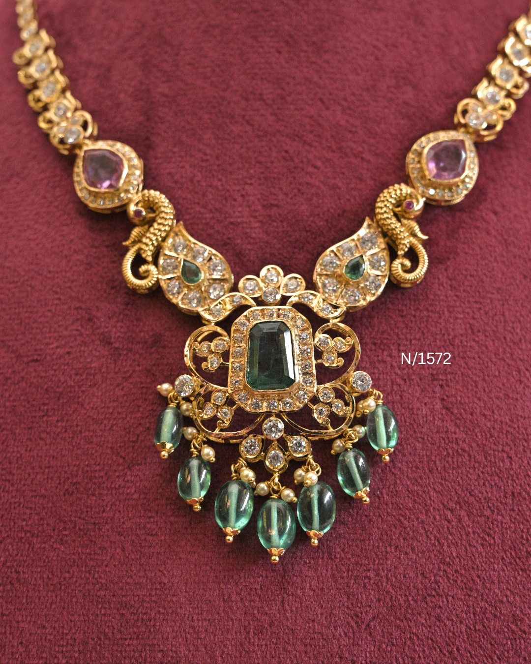22kt Gold Heritage Peacock & Emerald Statement Necklace | 21.38g Net | SKU: N/1572