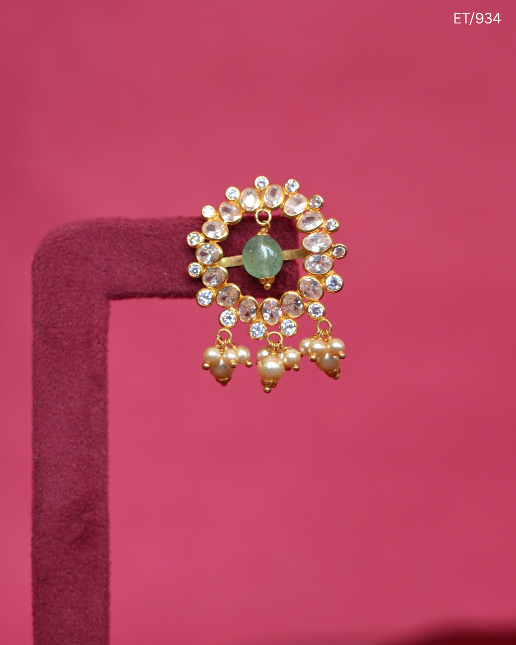 Polki Mint Gemstone & Pearl Stud Earrings | SKU: ET/934