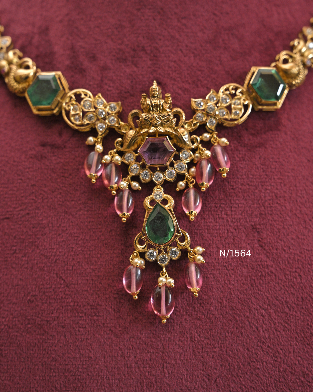 22kt Gold Heritage Peacock & Ruby Oval Drop Necklace | 18.27g Net | SKU: N/1564