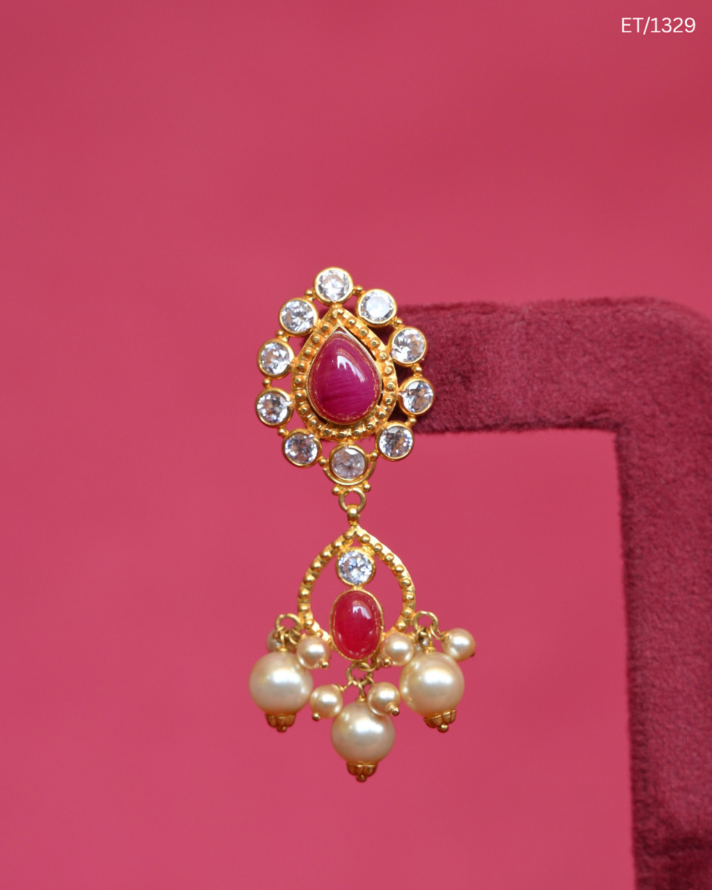 Ruby Pearl Traditional Drop Earrings | SKU: ET/1329