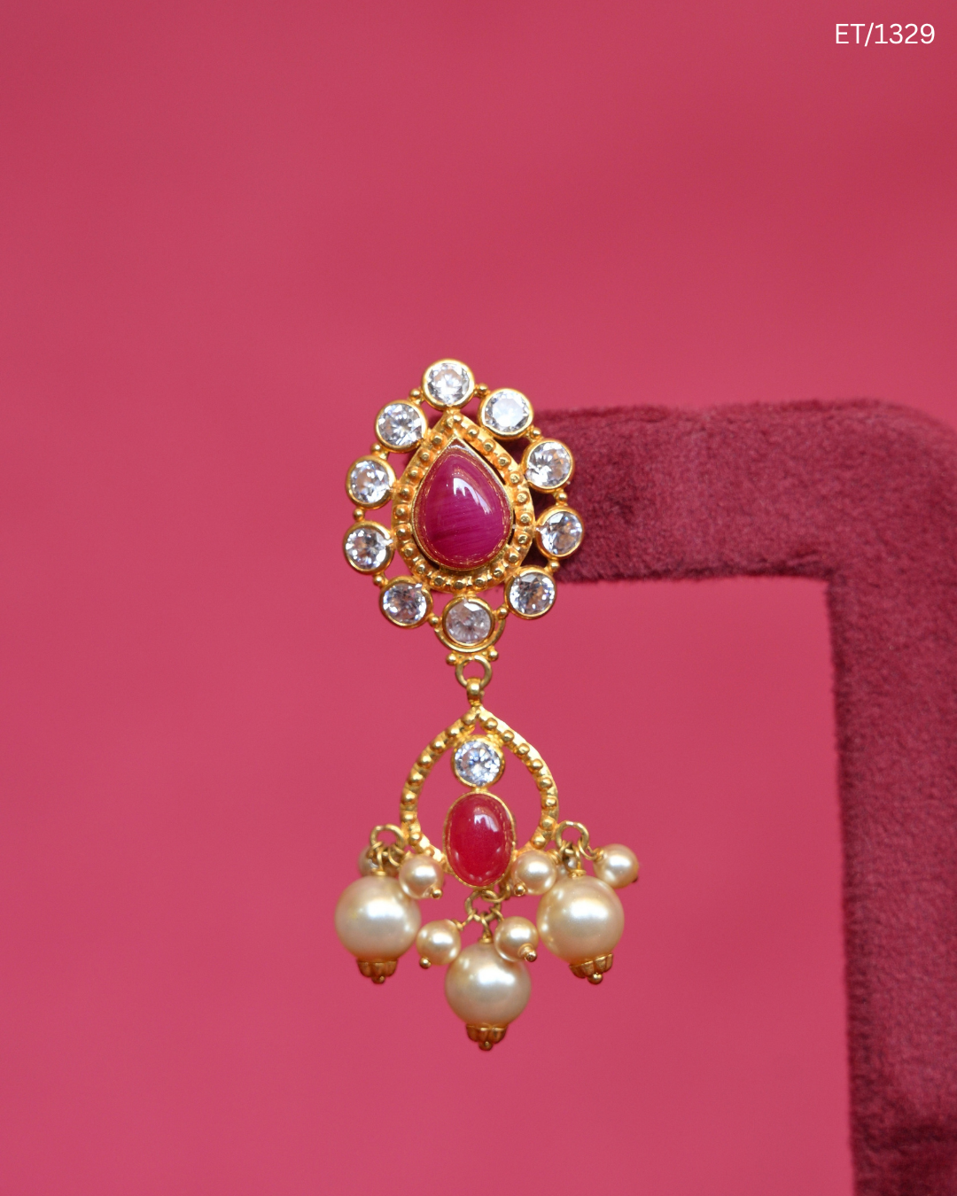 Ruby Pearl Traditional Drop Earrings | SKU: ET/1329