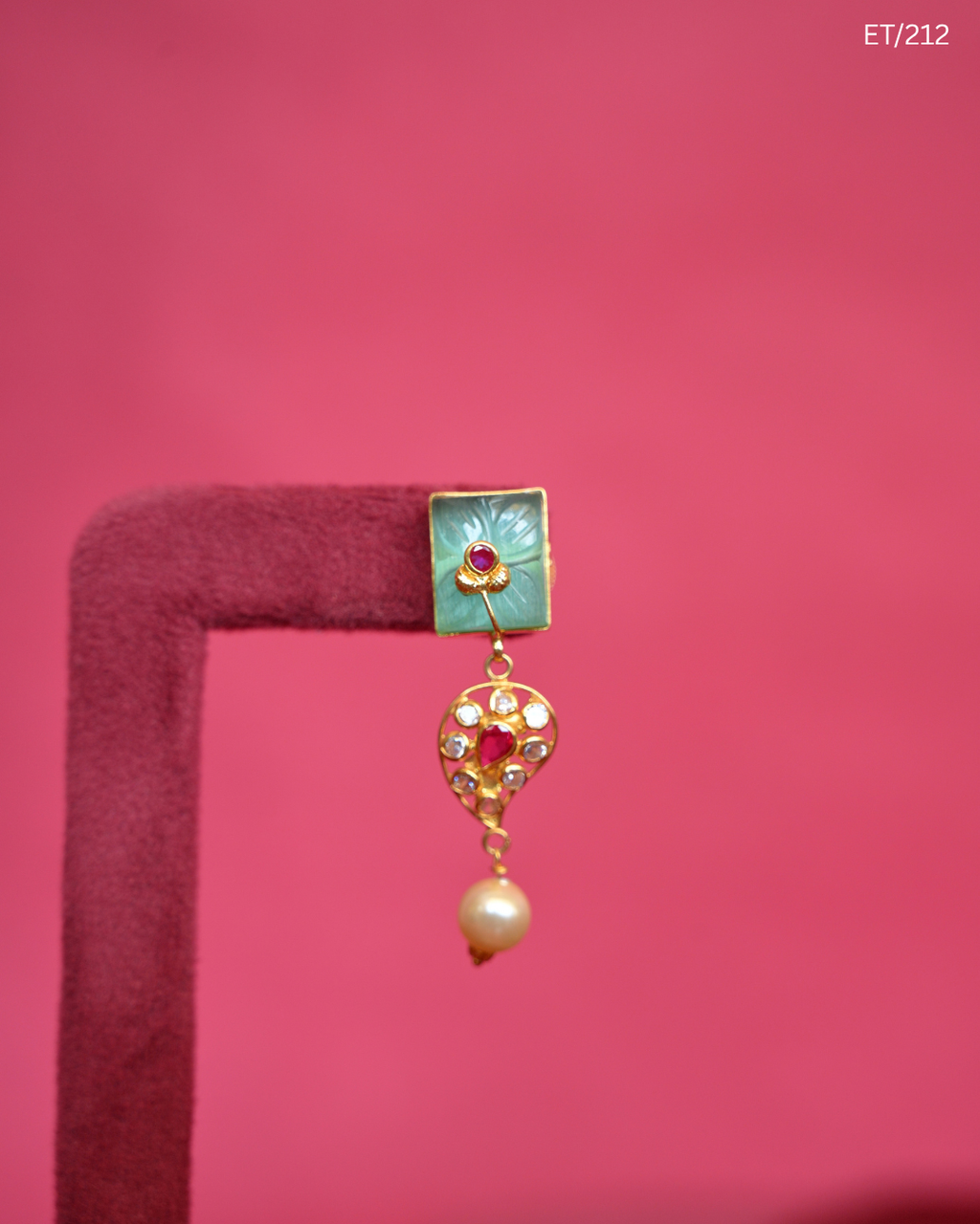 Enamel Mint Polki Ruby & Pearl Drop Earrings | SKU: ET/212