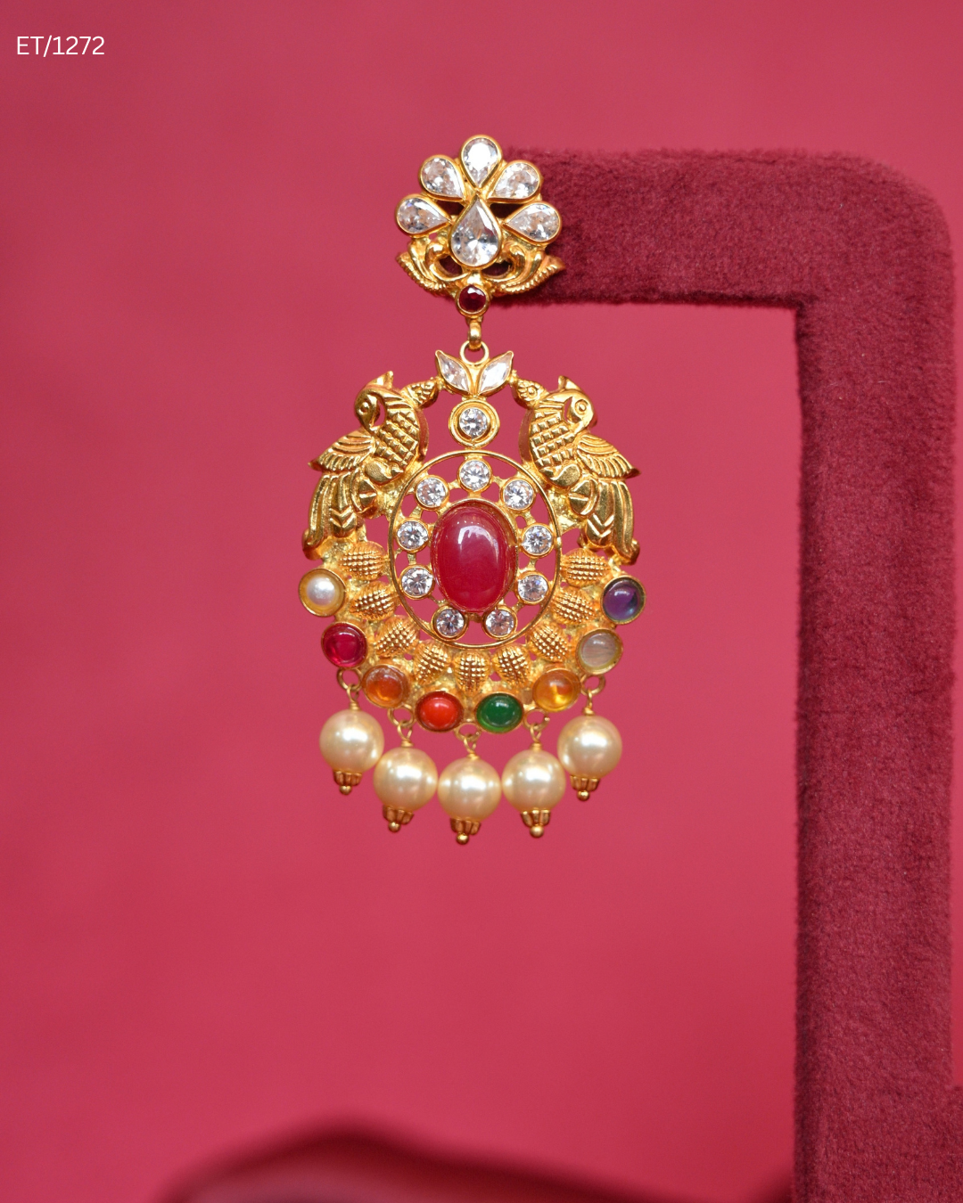 Polki Ruby & Multigem Peacock Motif Drop Earrings | SKU: ET/1272