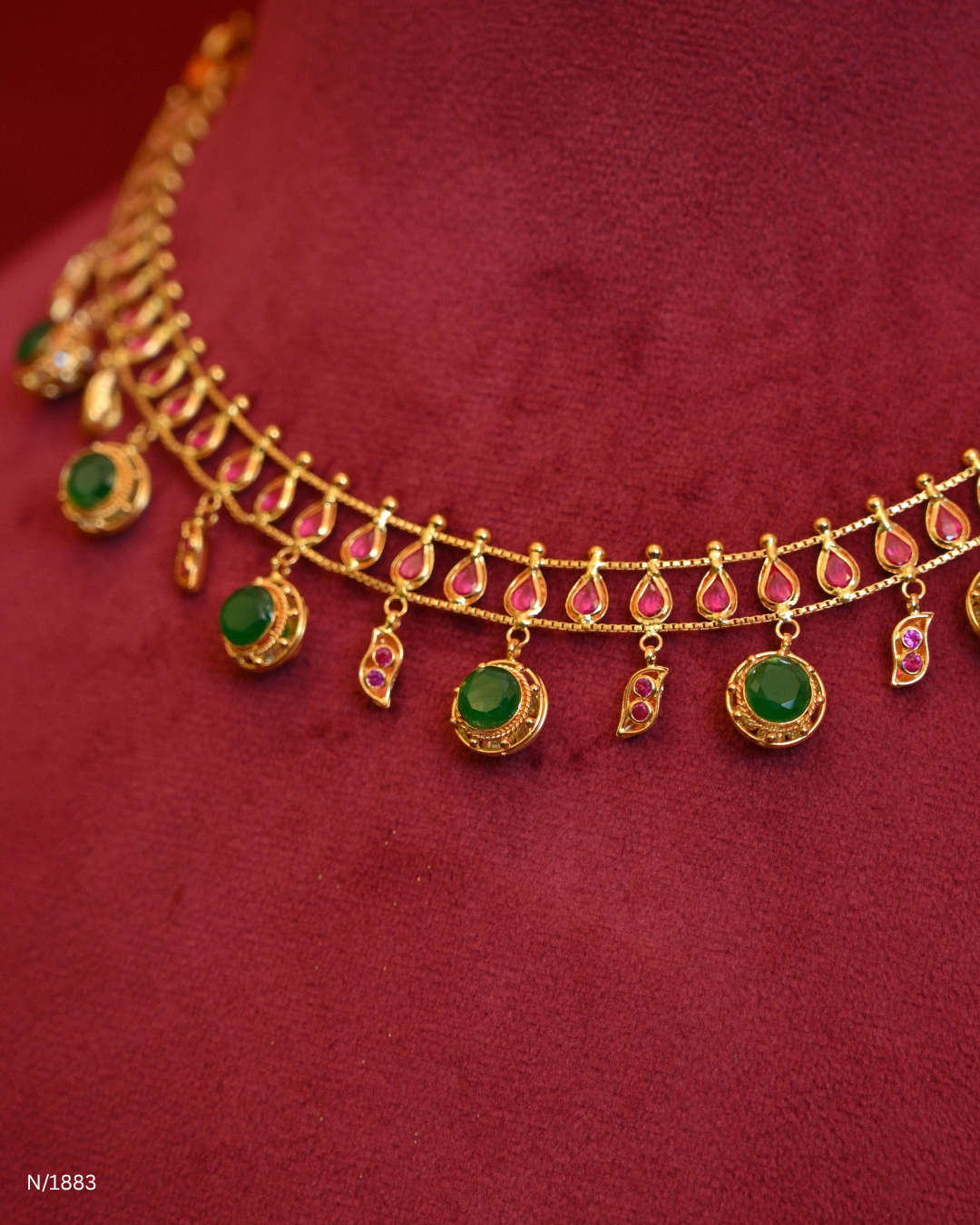 Traditional Mango Motif Choker Necklace with Polki Spherical Ball Drops | SKU: N/1883
