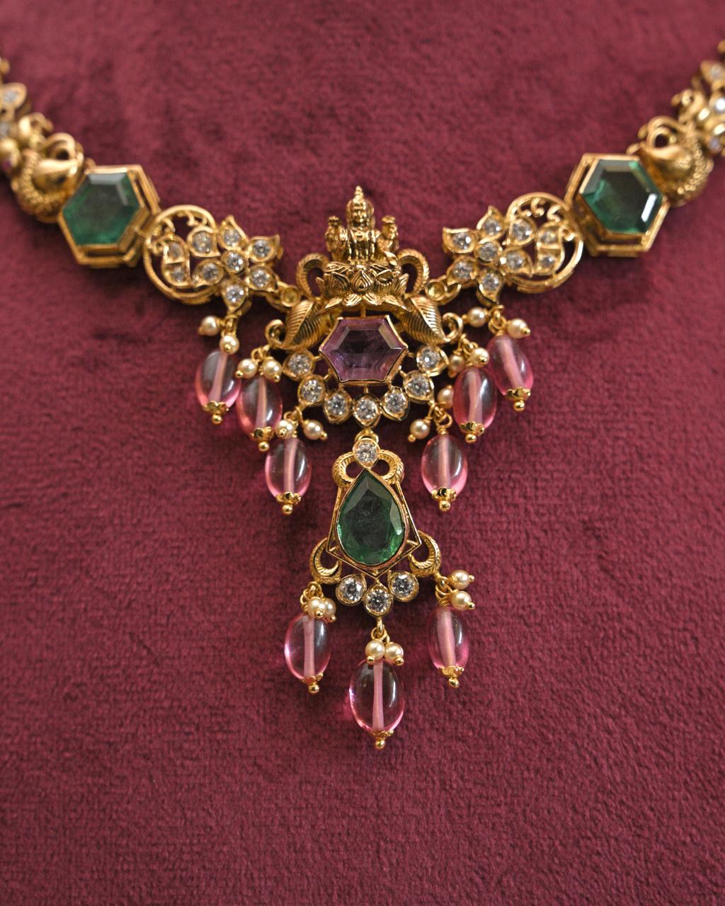 22kt Gold Temple & Floral Cz Necklace | 20.730g | SKU: N/1576