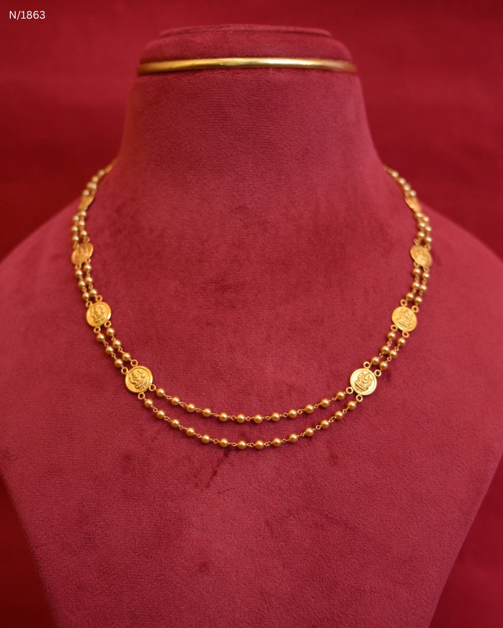 Traditional Lakshmi Kasu Double-Layered Ball Chain Necklace | SKU: N/1863
