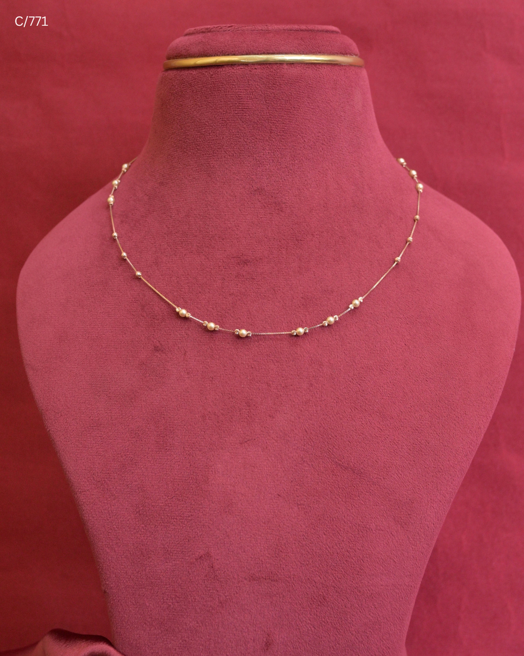 Delicate Station Chain Necklace with Cultured Pearls & Gold Beads | SKU: C/771