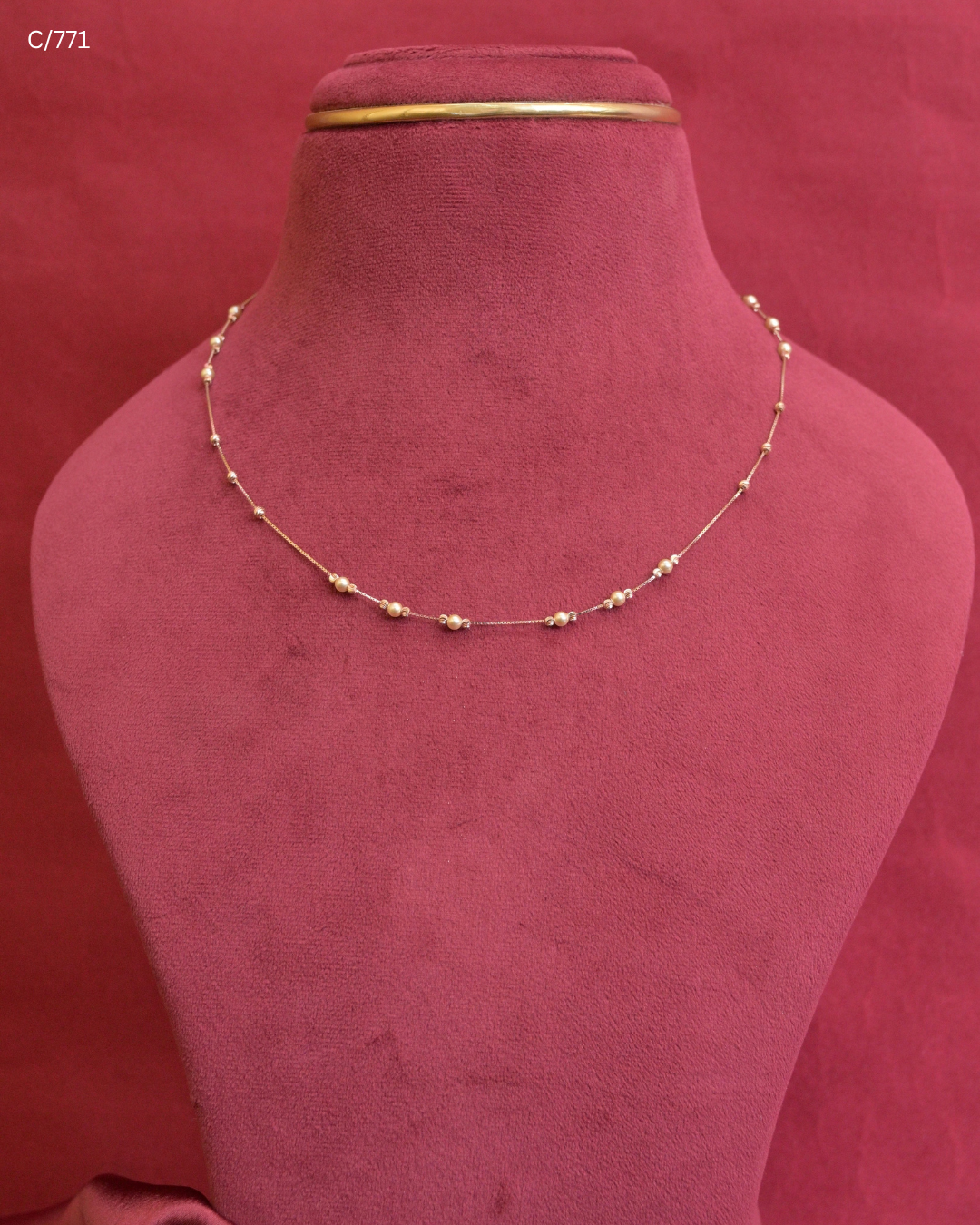 Delicate Station Chain Necklace with Cultured Pearls & Gold Beads | SKU: C/771
