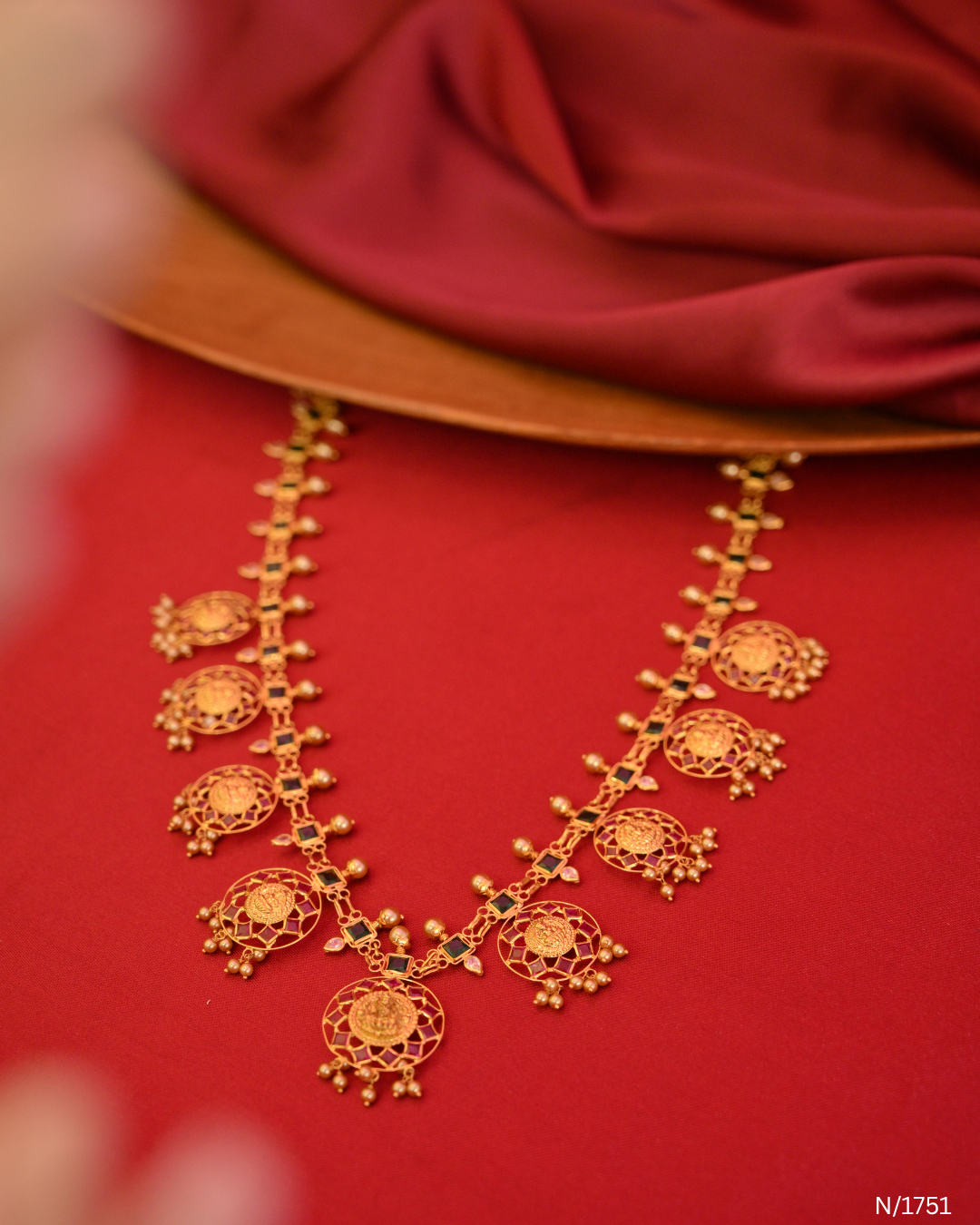 Antique Gold Temple Coin & Gemstone Lightweight Necklace | SKU: N/1751