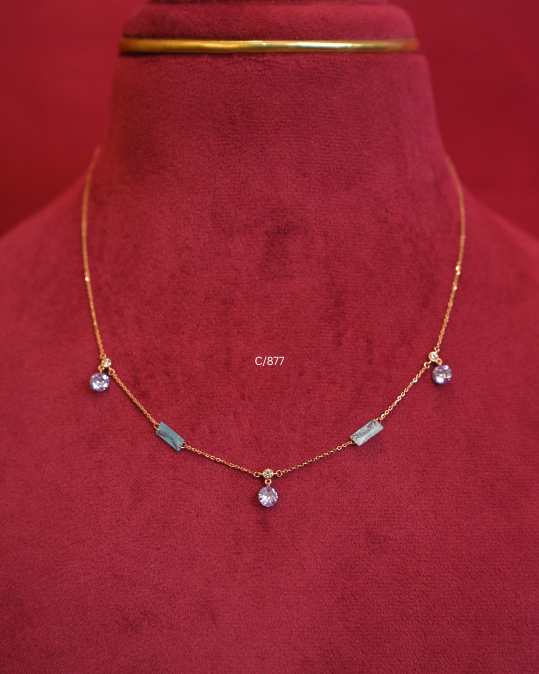 Pastel Gemstone & CZ Multi-Station Drop Necklace | SKU: C/877