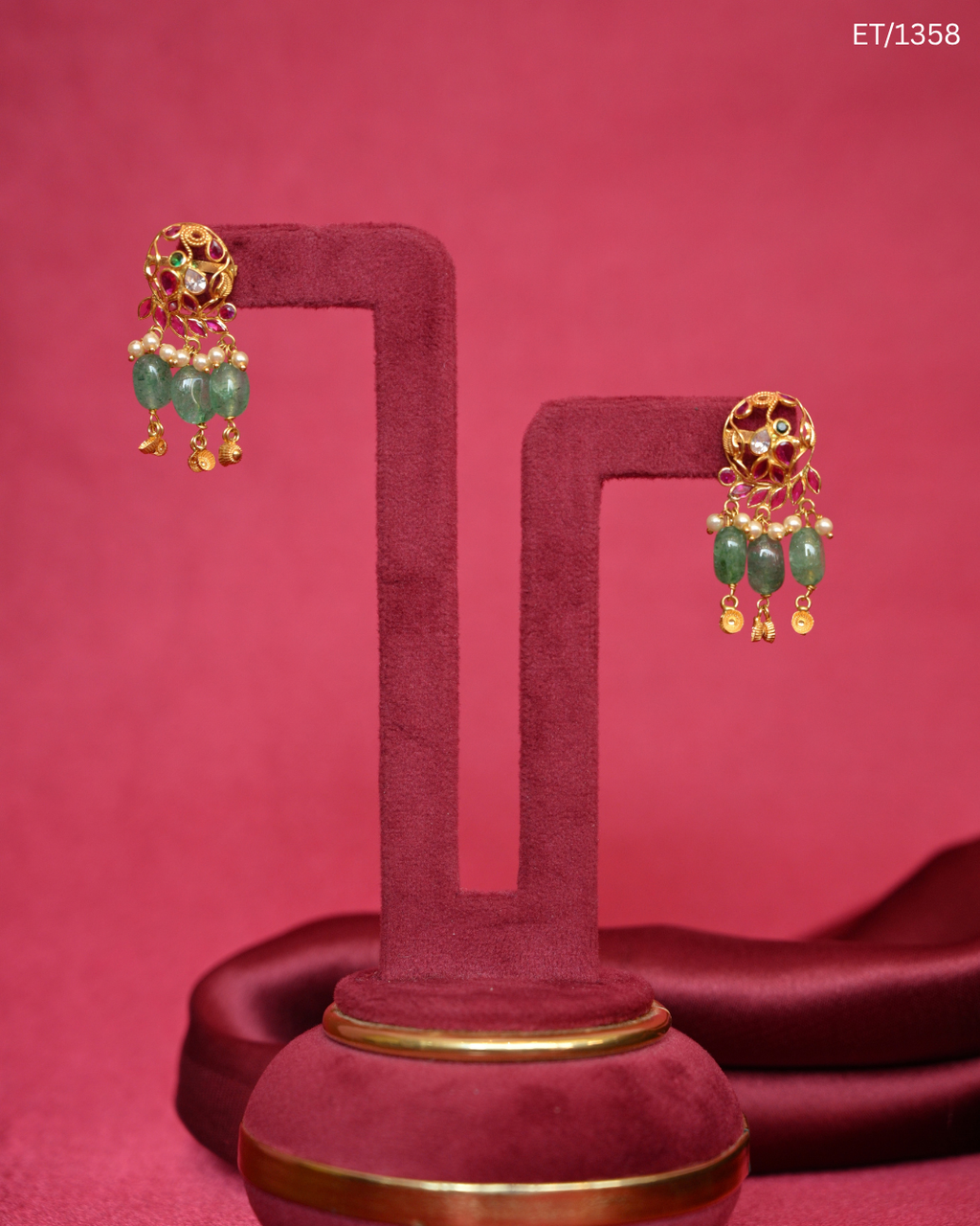 Polki Ruby & Emerald Bead Drop Earrings | SKU: ET/1358