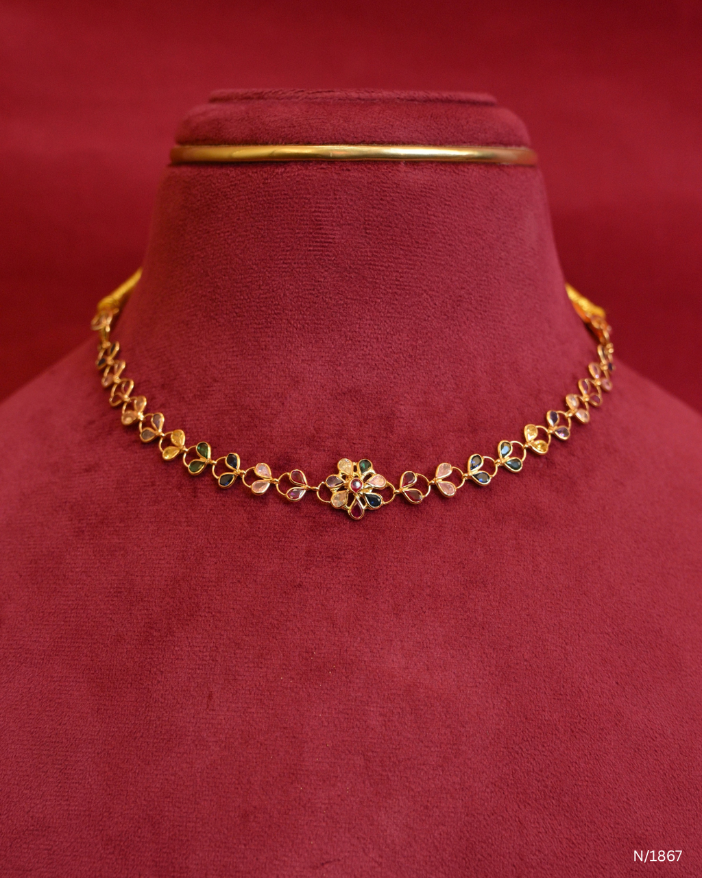 Minimalist Multi-Gemstone Floral Station Choker Necklace | SKU: N/1867