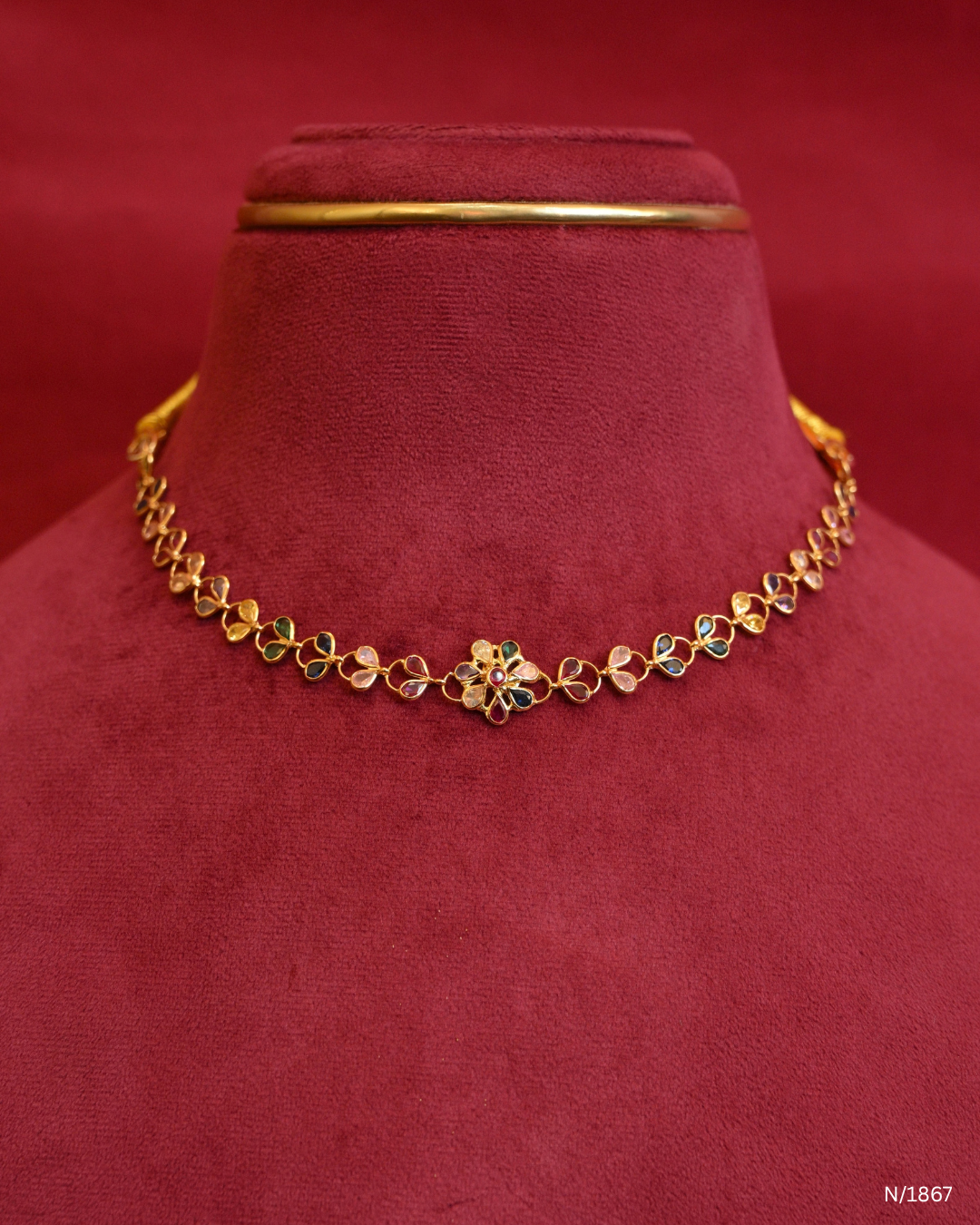 Minimalist Multi-Gemstone Floral Station Choker Necklace | SKU: N/1867