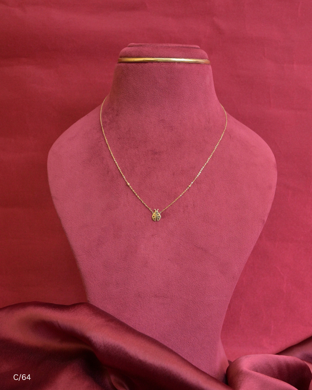 Gold Fine Link Chain Necklace with Ladybug Pendant | SKU: C/64