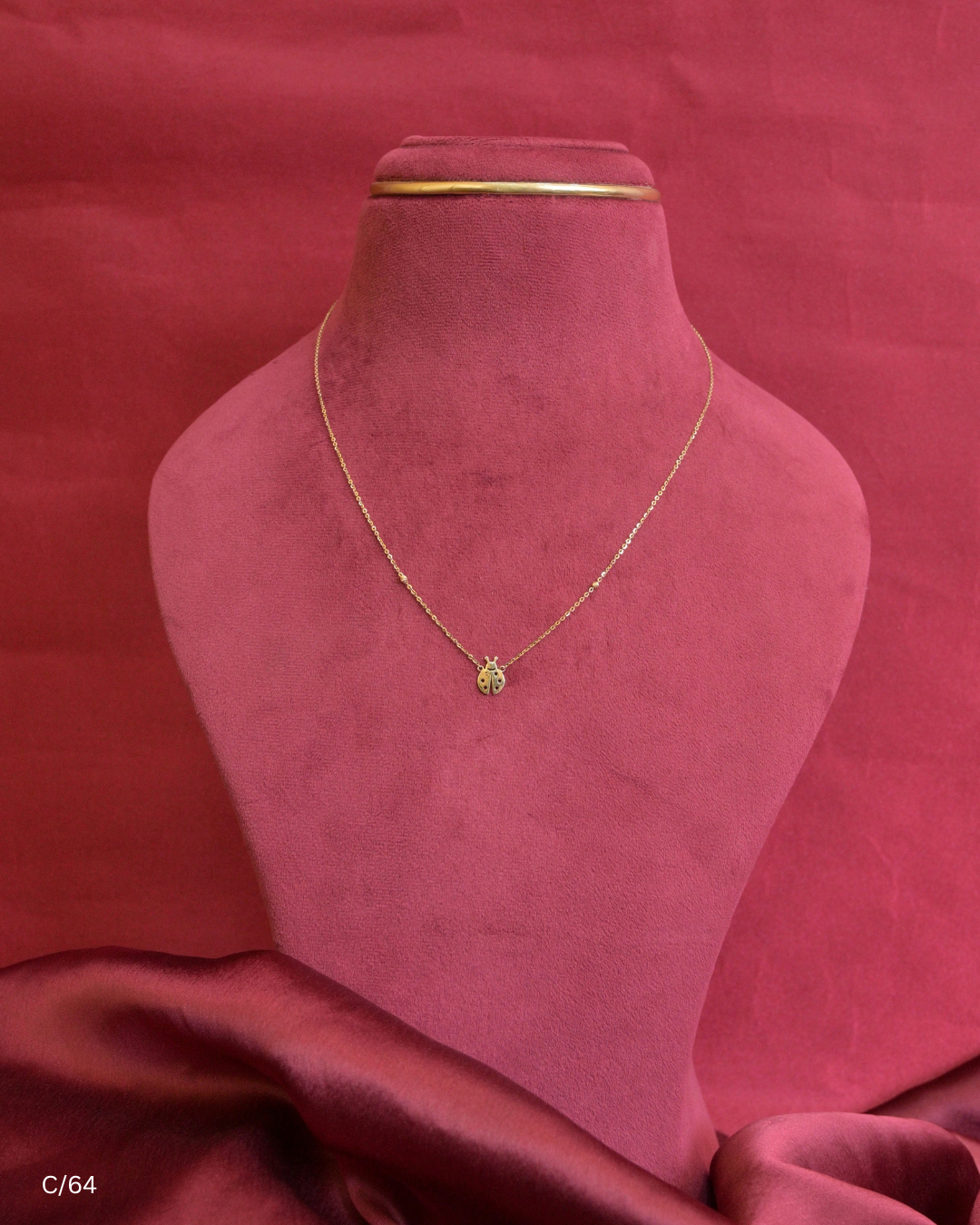 Gold Fine Link Chain Necklace with Ladybug Pendant | SKU: C/64