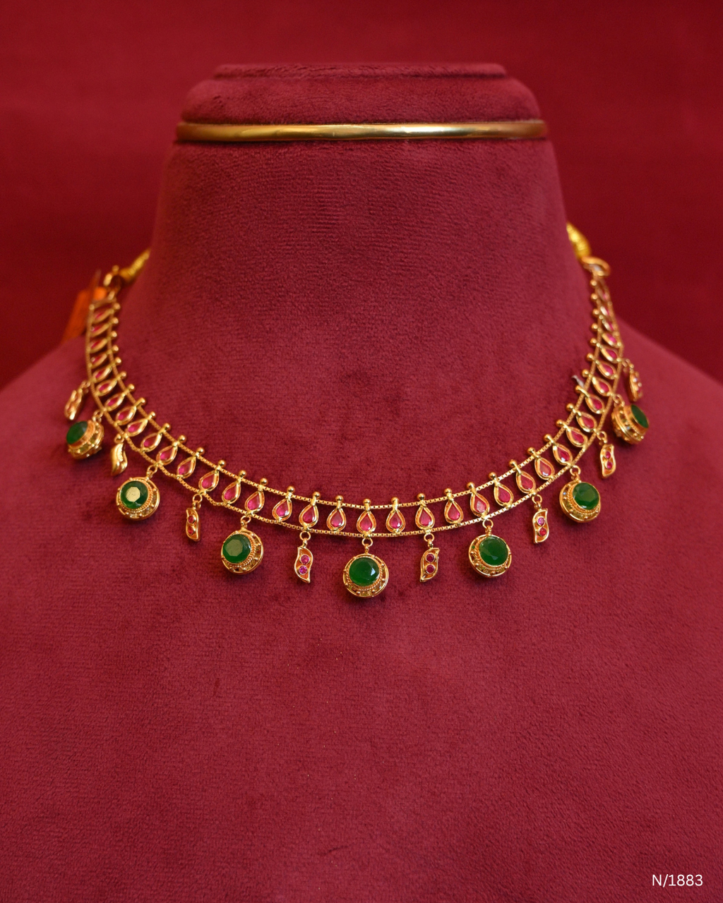 Traditional Mango Motif Choker Necklace with Polki Spherical Ball Drops | SKU: N/1883