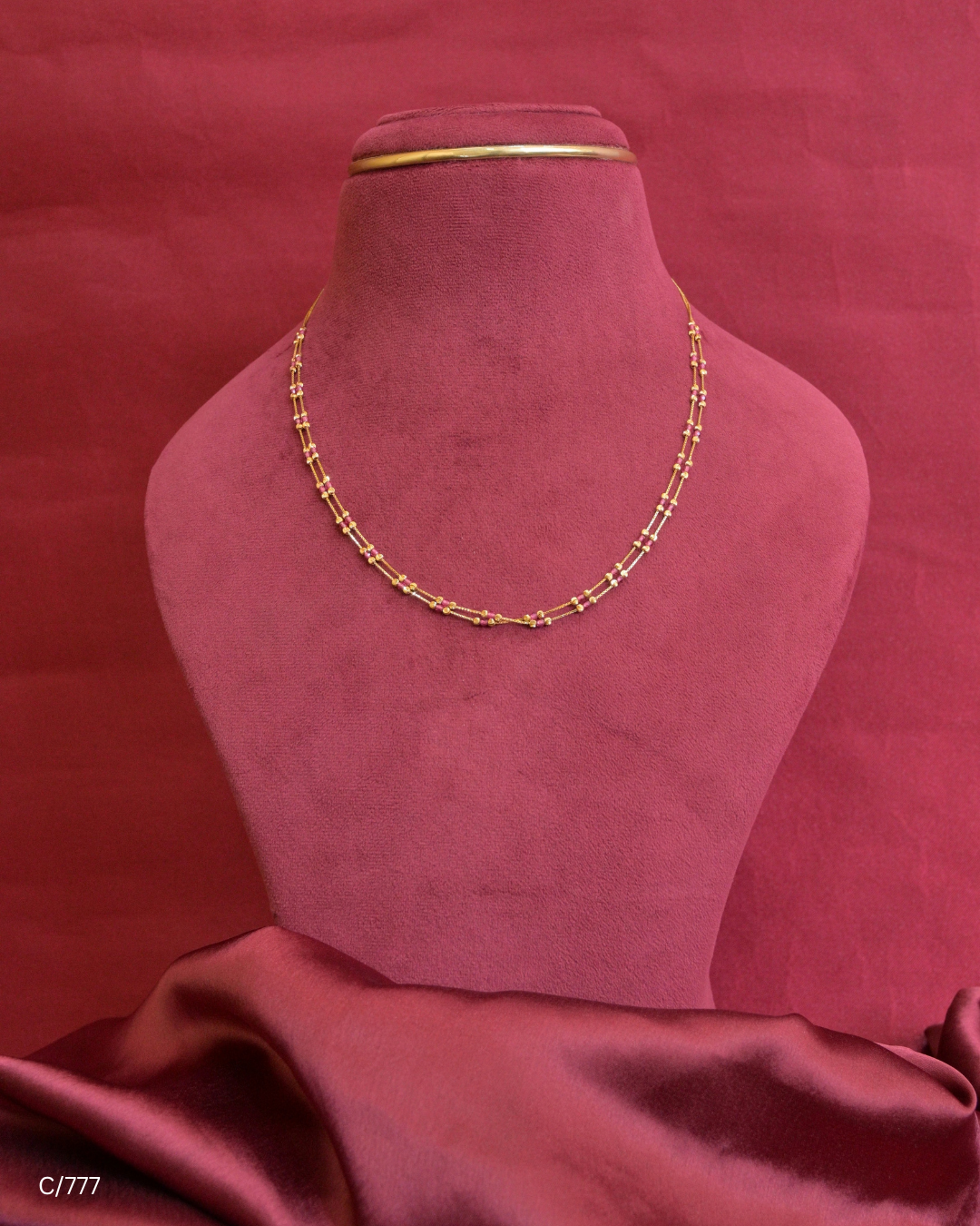 Double Strand Gold Station Chain Necklace with Beads Bars | SKU: C/777