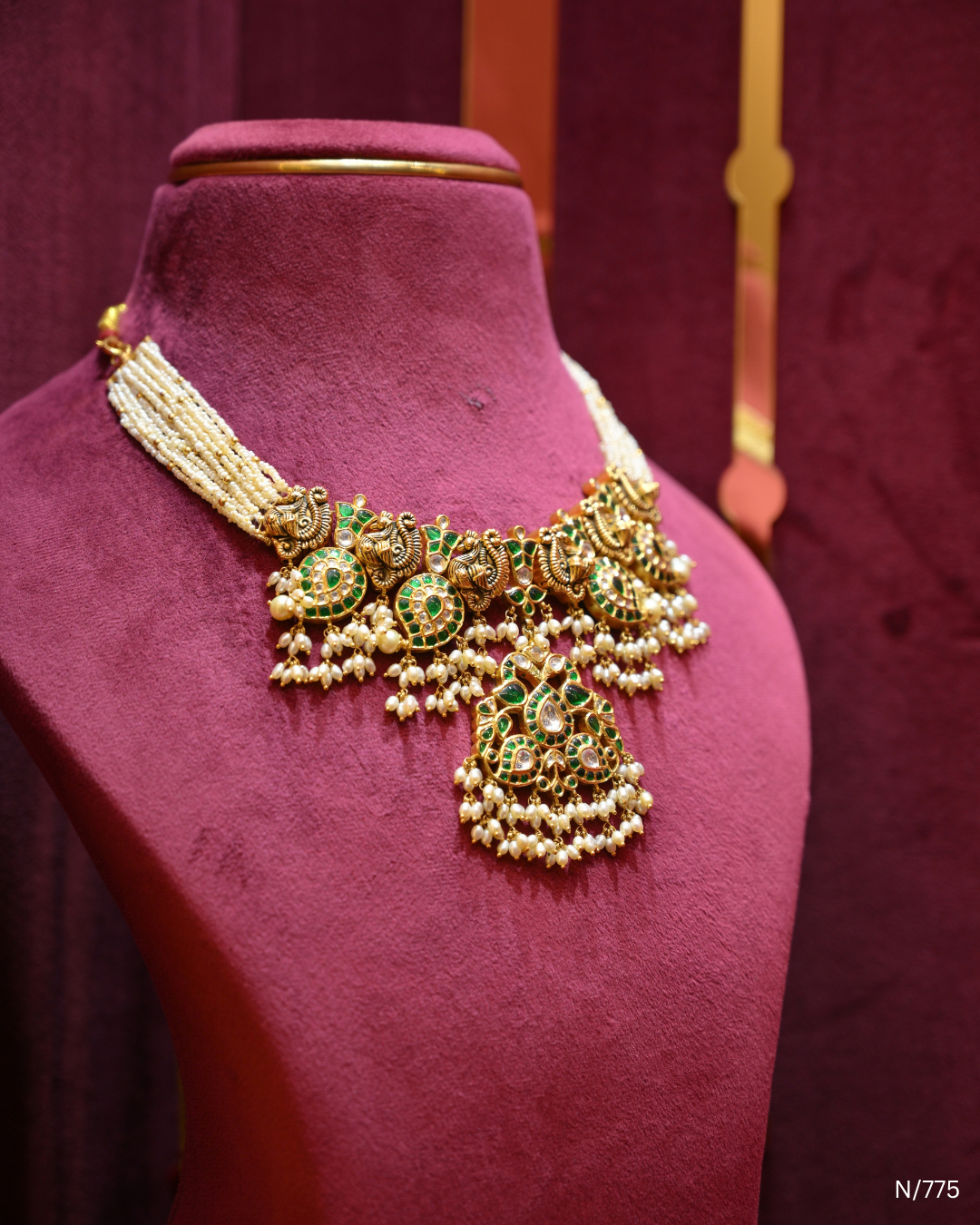 Peacock Polki Emerald & Pearl Bridal Necklace | SKU: N/775