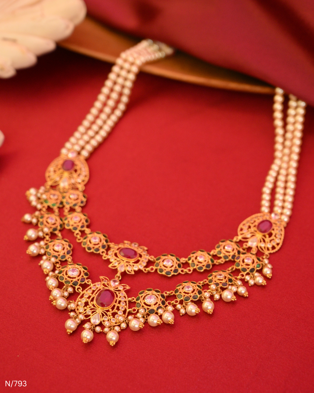 Pearl & Ruby-Accent Layered Statement Necklace | SKU: N/793