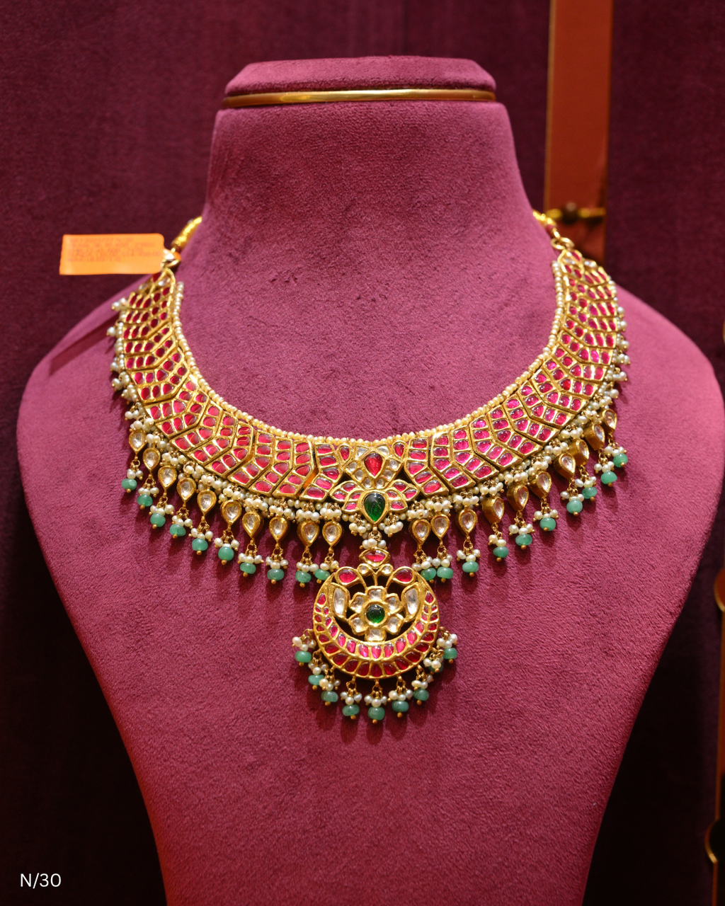 Polki, Ruby, Emerald & Pearl Bridal Collar Necklace | SKU: N/30