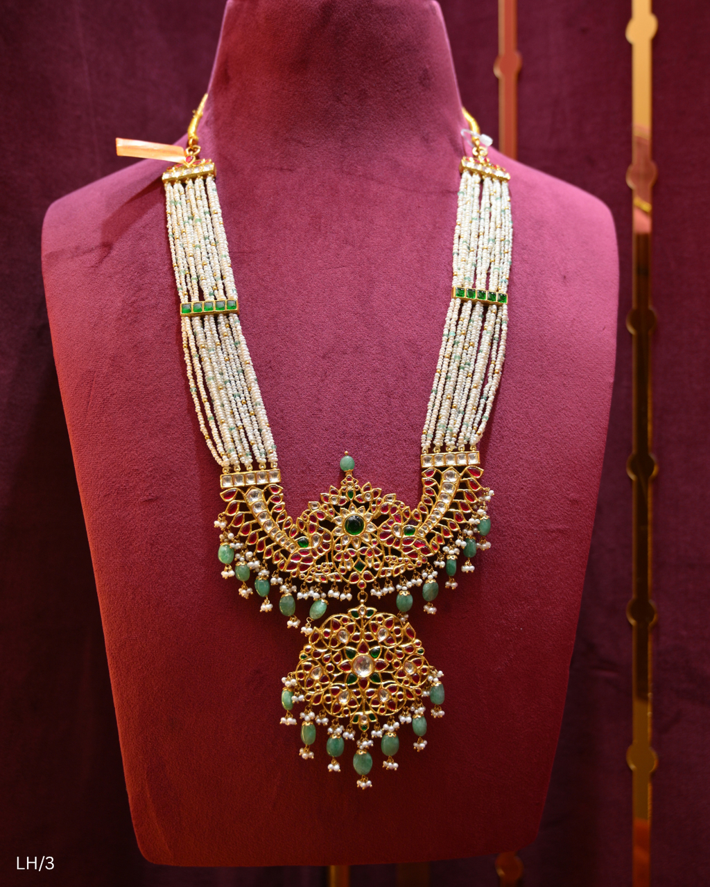 Polki, Ruby, Emerald & Pearl Long Haram | SKU: LH/3