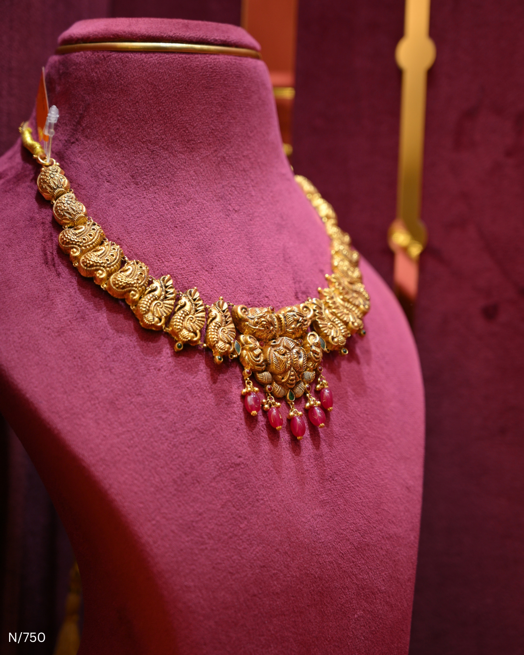 Antique Gold Temple Peacock & Ruby Lightweight Necklace | SKU: N/750
