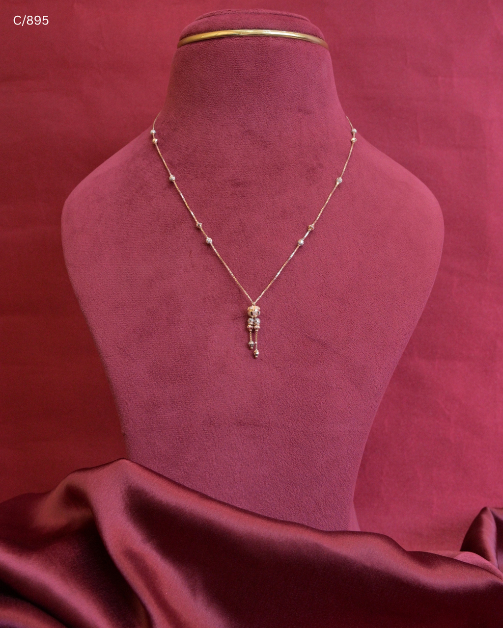 Two Tone Gold Station Chain Necklace with Hanging Pendant Cluster | SKU: C/895