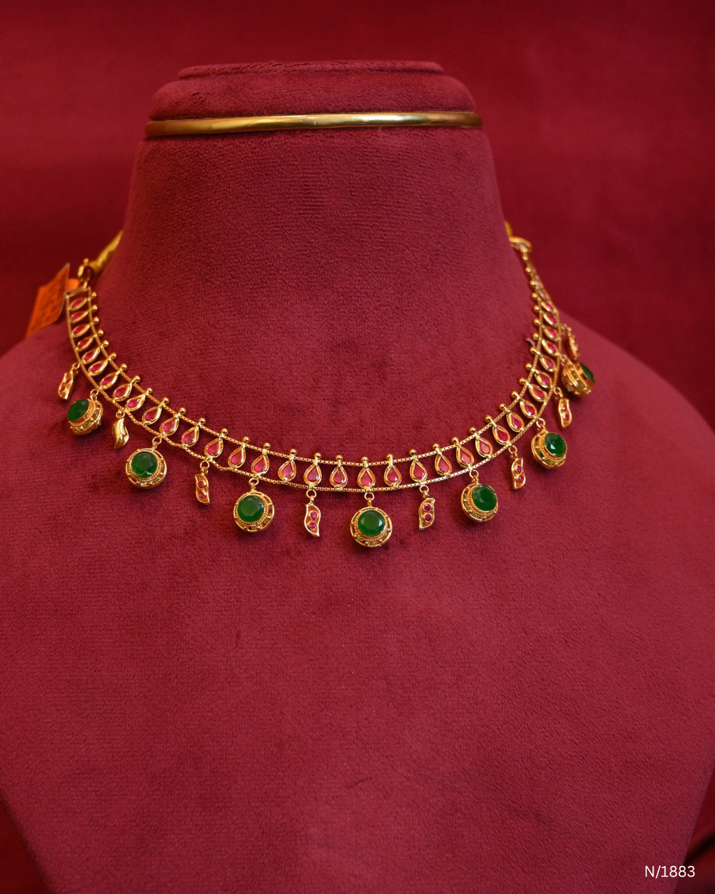 Traditional Mango Motif Choker Necklace with Polki Spherical Ball Drops | SKU: N/1883