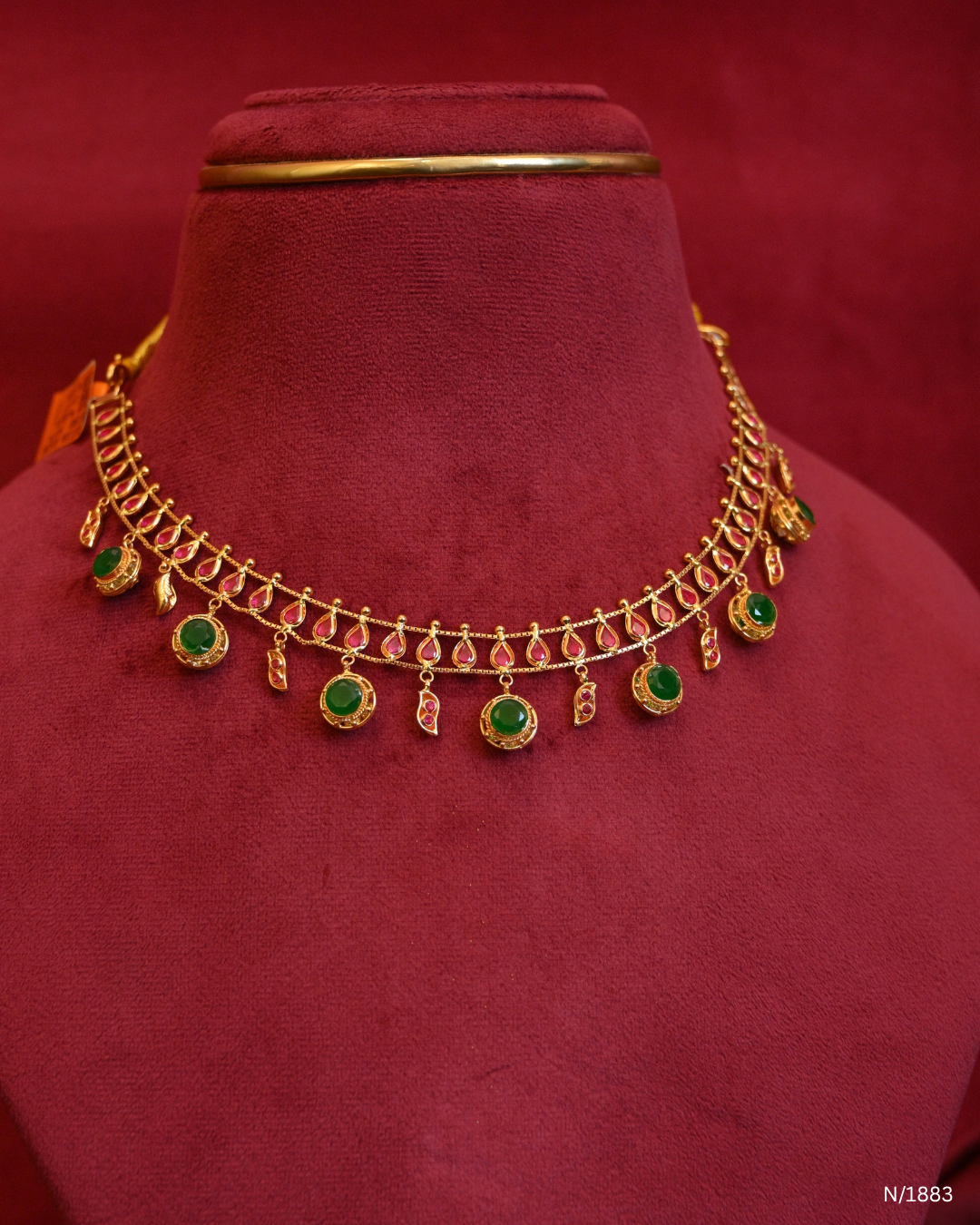 Traditional Mango Motif Choker Necklace with Polki Spherical Ball Drops | SKU: N/1883