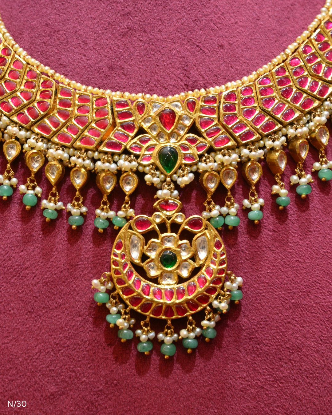 Polki, Ruby, Emerald & Pearl Bridal Collar Necklace | SKU: N/30
