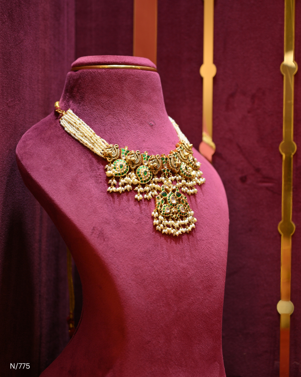 Peacock Polki Emerald & Pearl Bridal Necklace | SKU: N/775