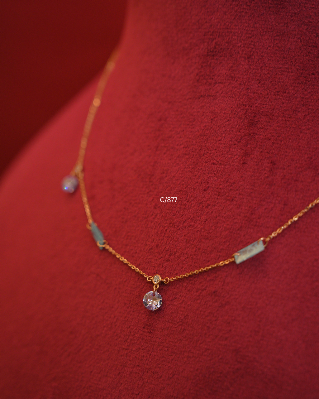 Pastel Gemstone & CZ Multi-Station Drop Necklace | SKU: C/877