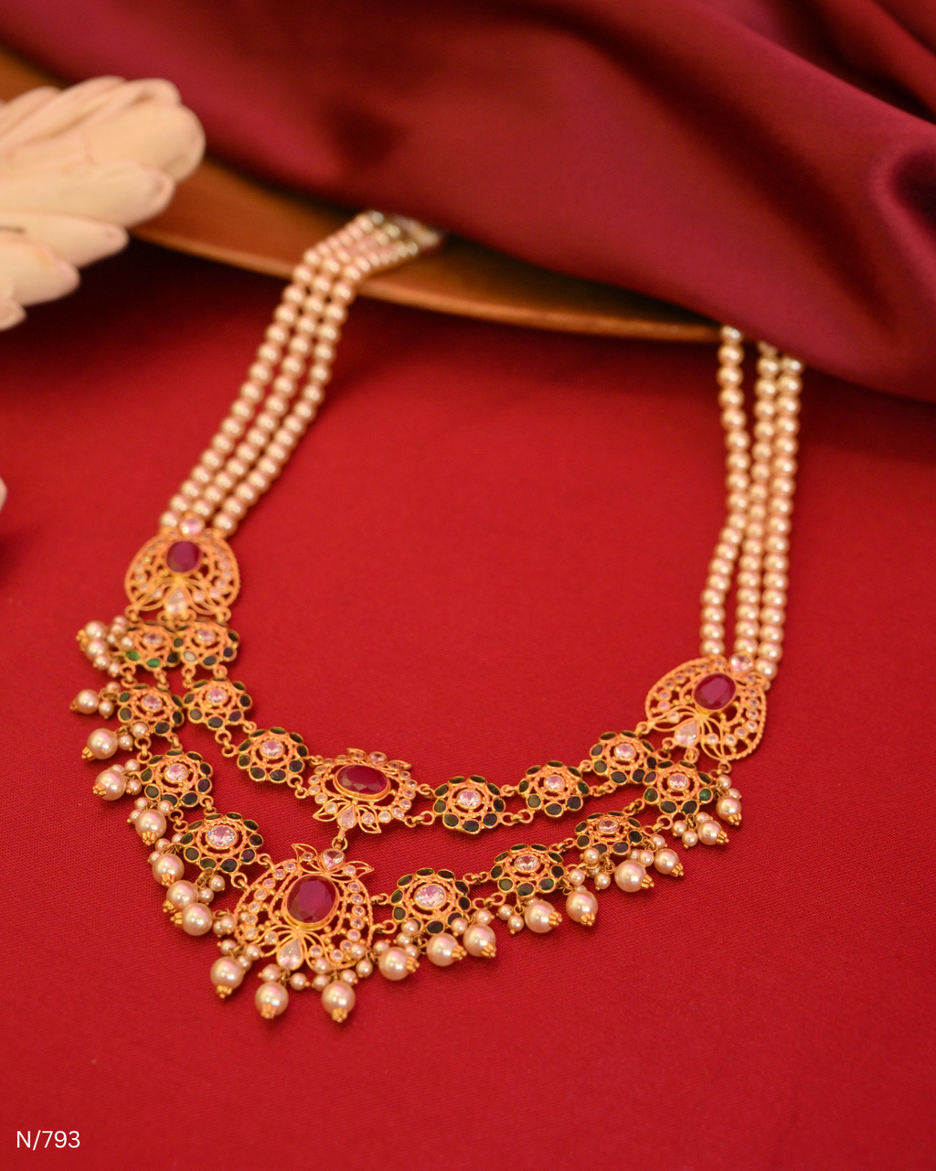 Pearl & Ruby-Accent Layered Statement Necklace | SKU: N/793