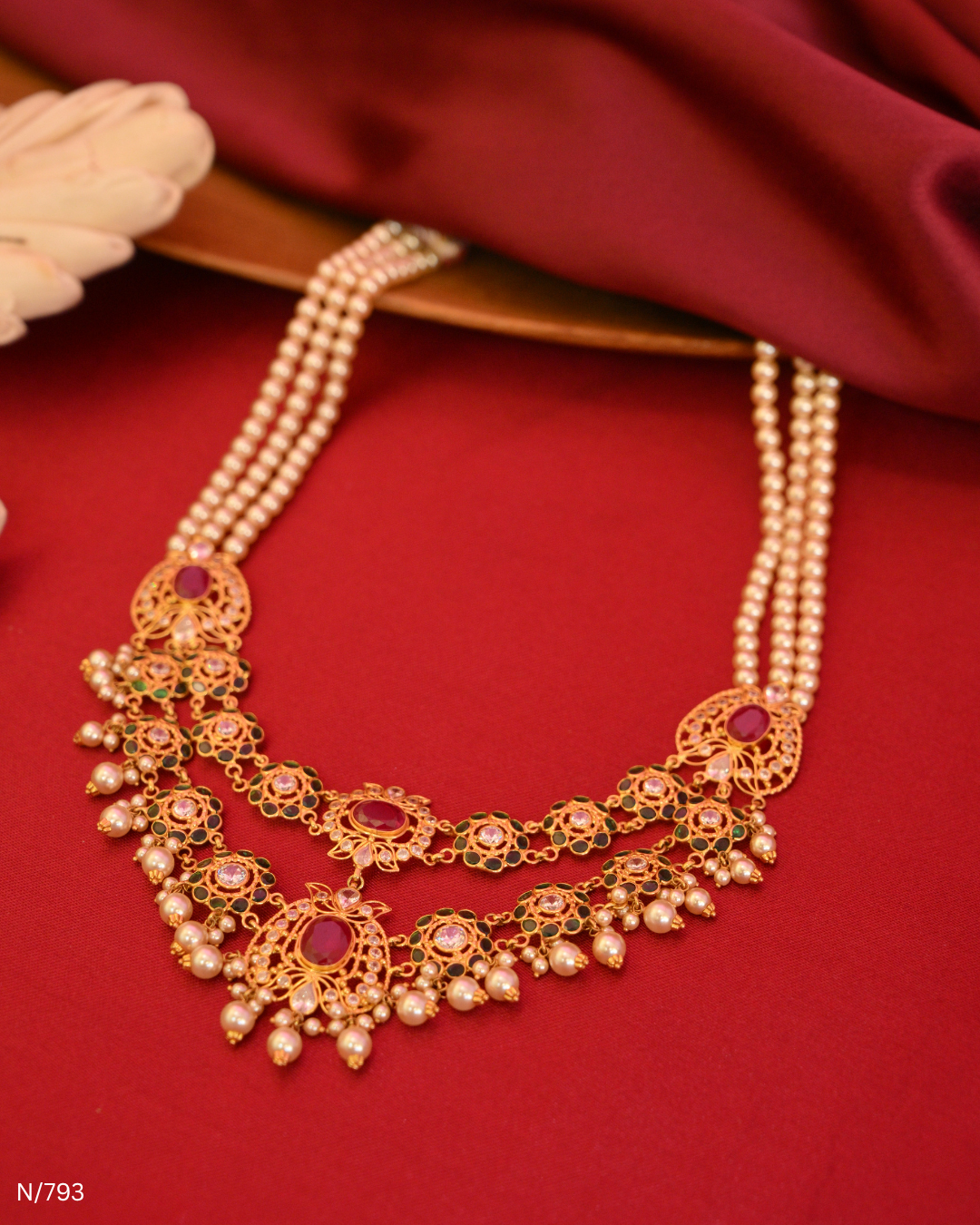 Pearl & Ruby-Accent Layered Statement Necklace | SKU: N/793