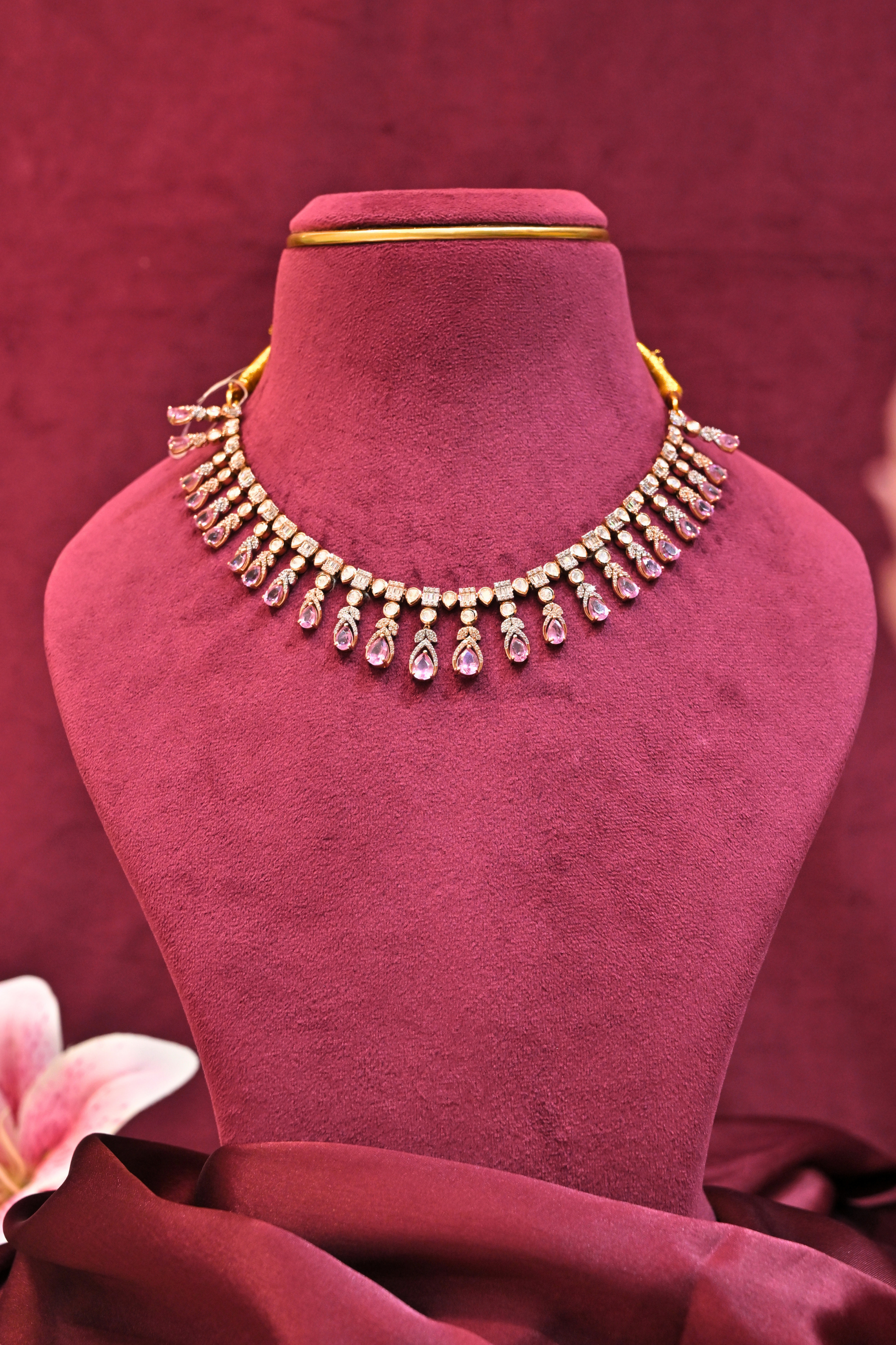 Pink Crystal Drop Necklace