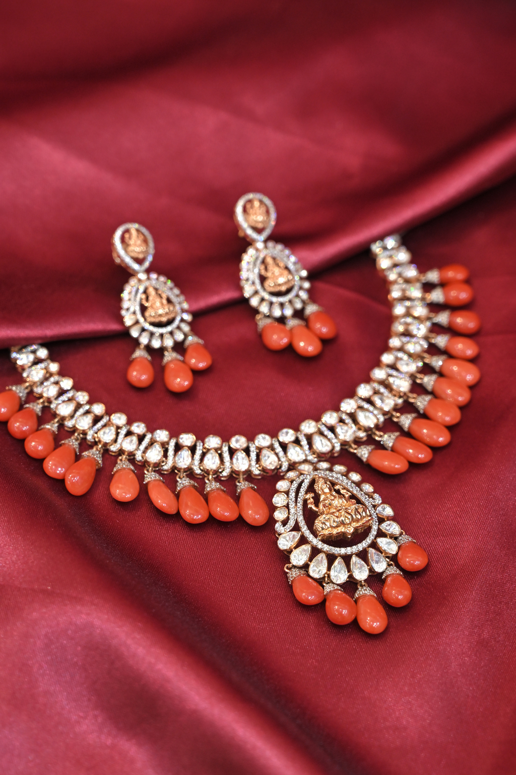 Lakshmi Coral Drop Necklace Set