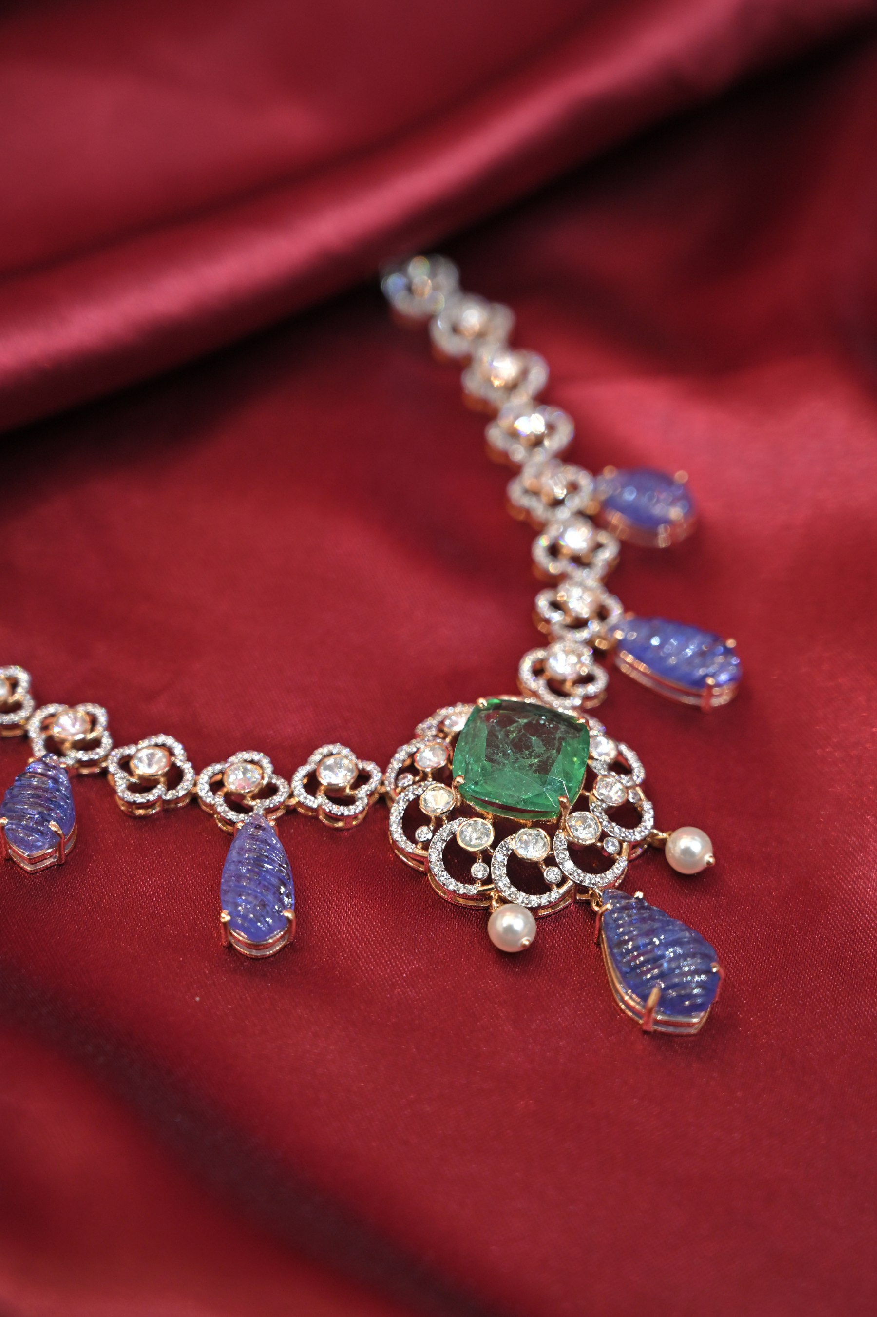 Emerald & Sapphire Drop Statement Necklace