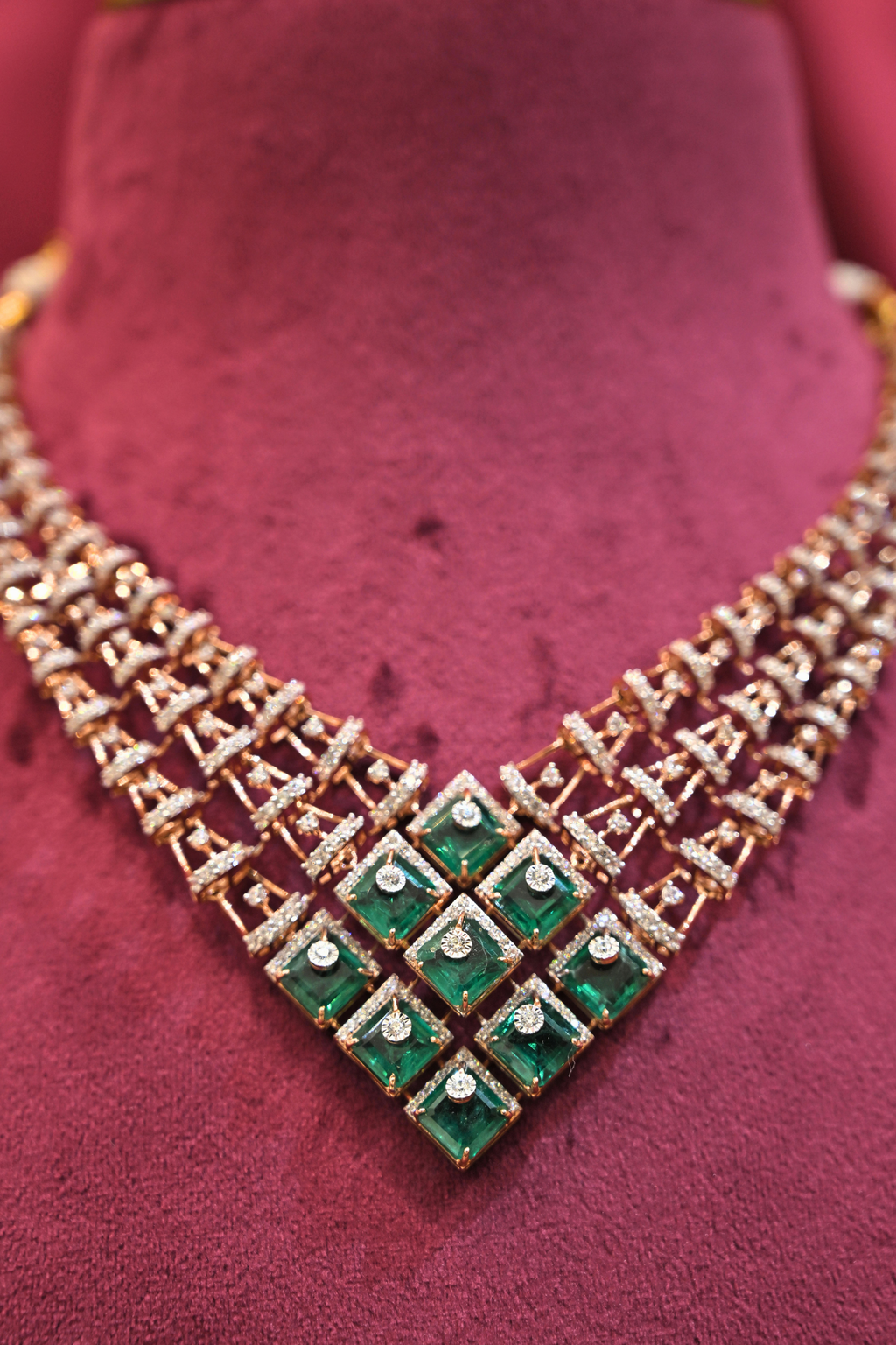 Emerald Geometric Diamond Necklace