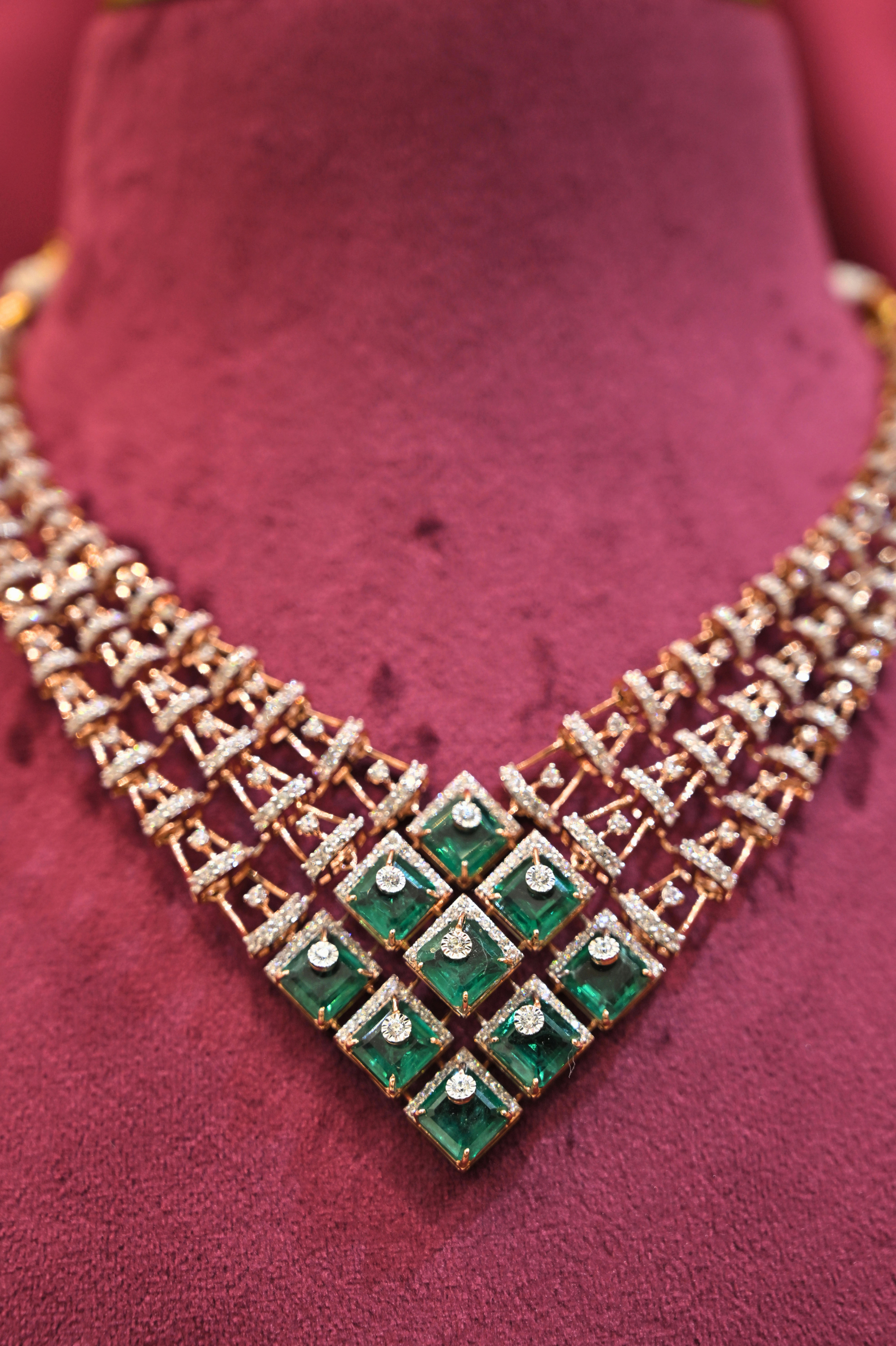 Emerald Geometric Diamond Necklace