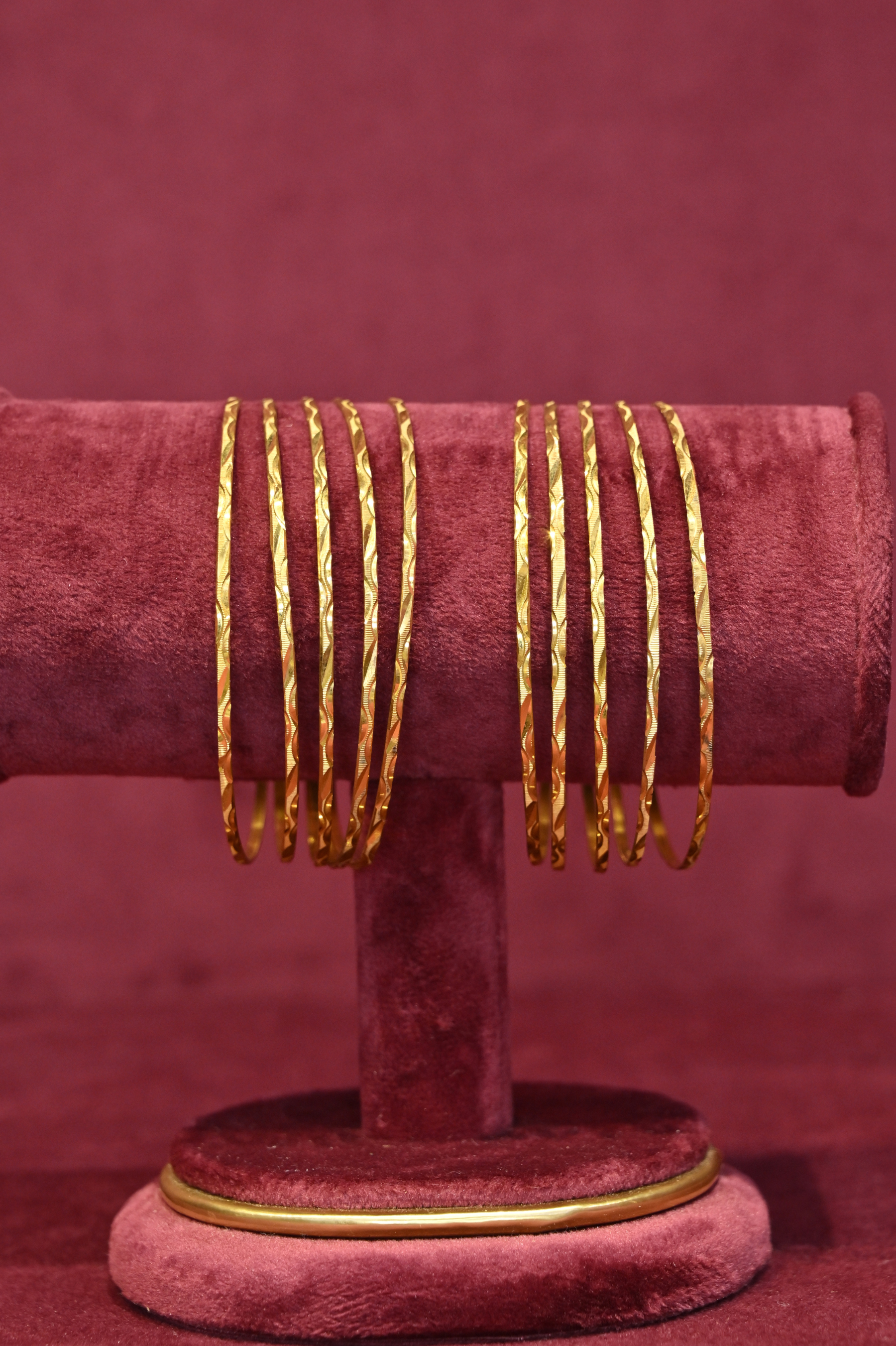 Twisted Diamond-Cut Gold Bangle Set